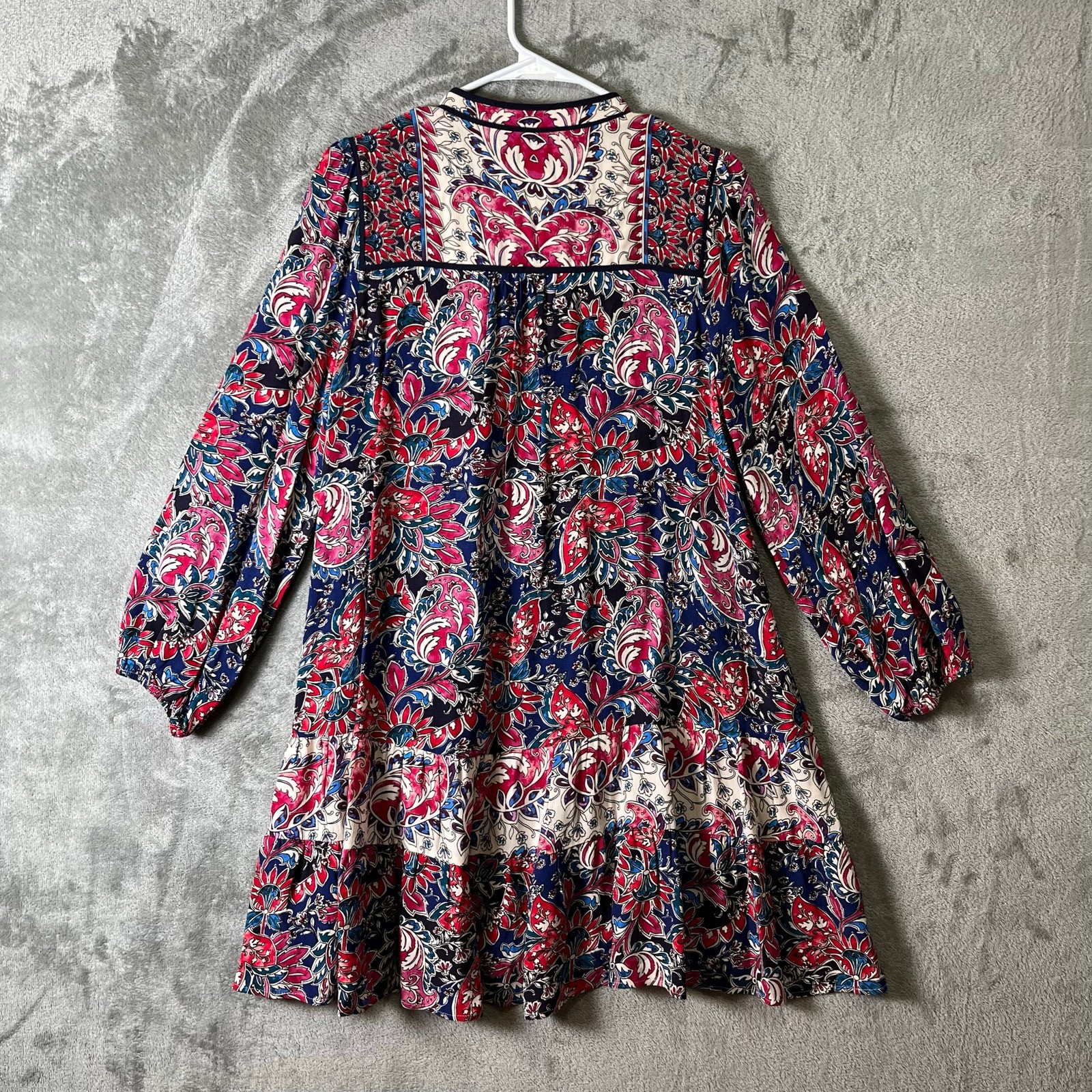 Anthropologie Spliced Tunic Dress Red & Blue Paisley Long Sleeve Medium Petite