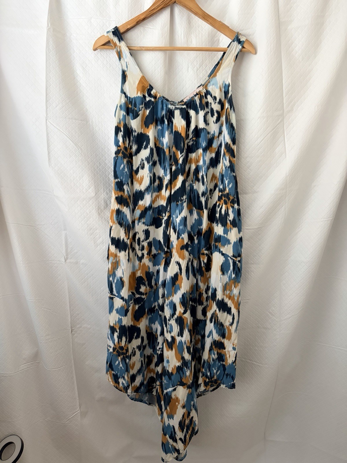 Harlow & Rose Sleeveless Abstract Teal Print High-Low Maxi Pants Jumper Medium