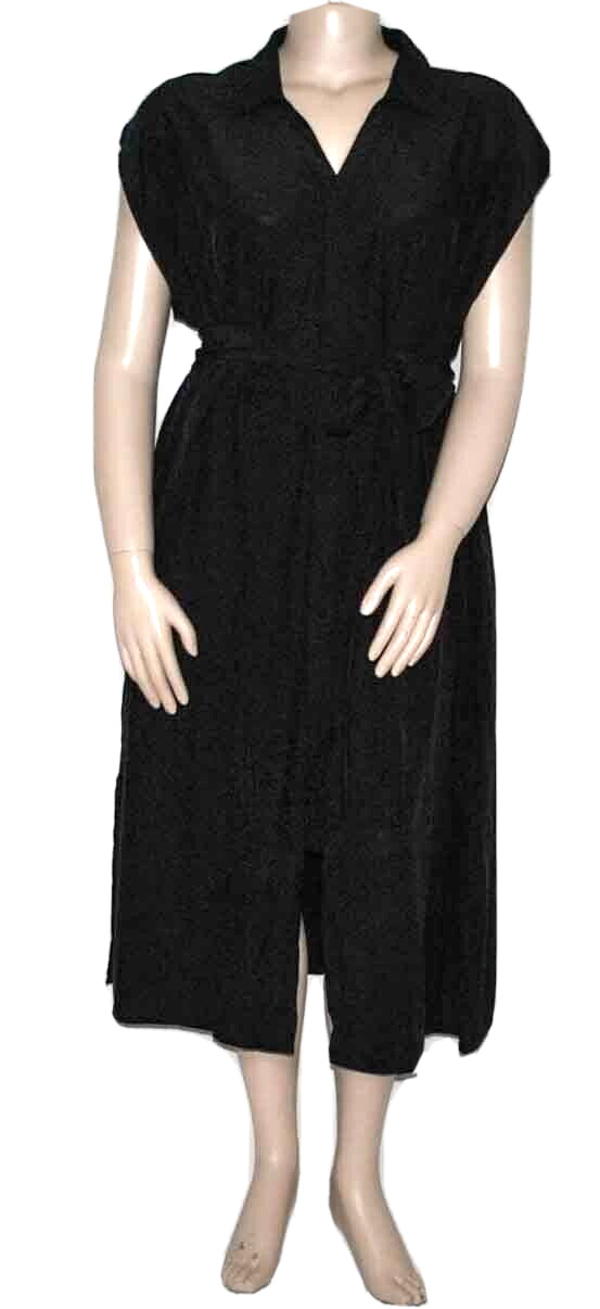 Bishop Young Petite Button Down Belted Dress, Black 3X A377232