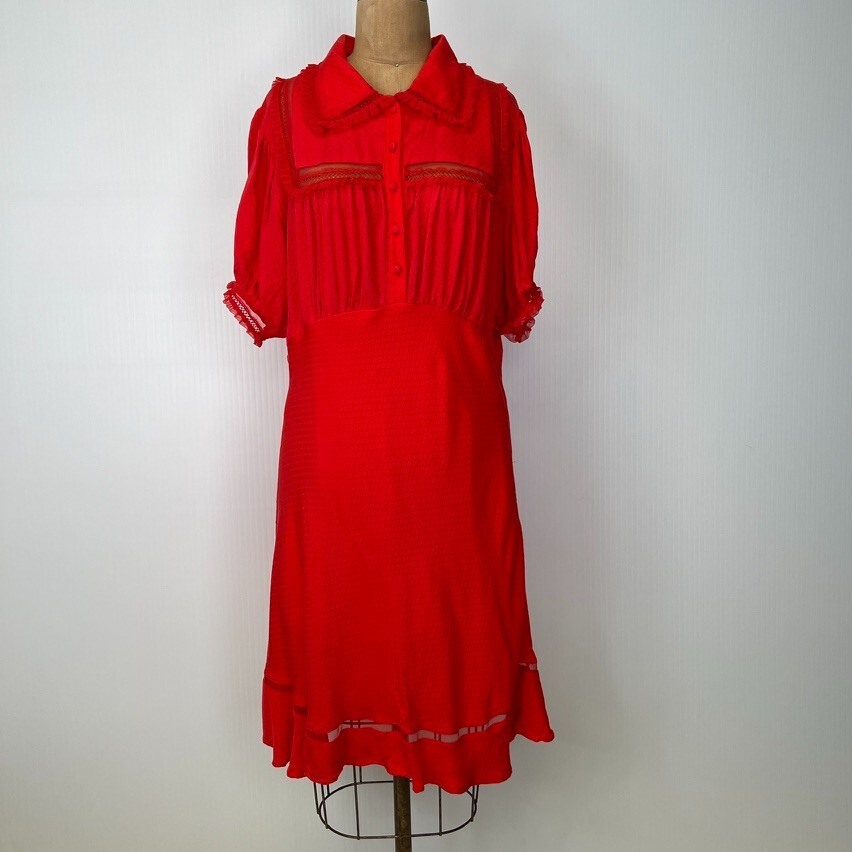 Free People Dress Women Large Boho Fringe Ruffle Cherry Crush Work Party Core Ne