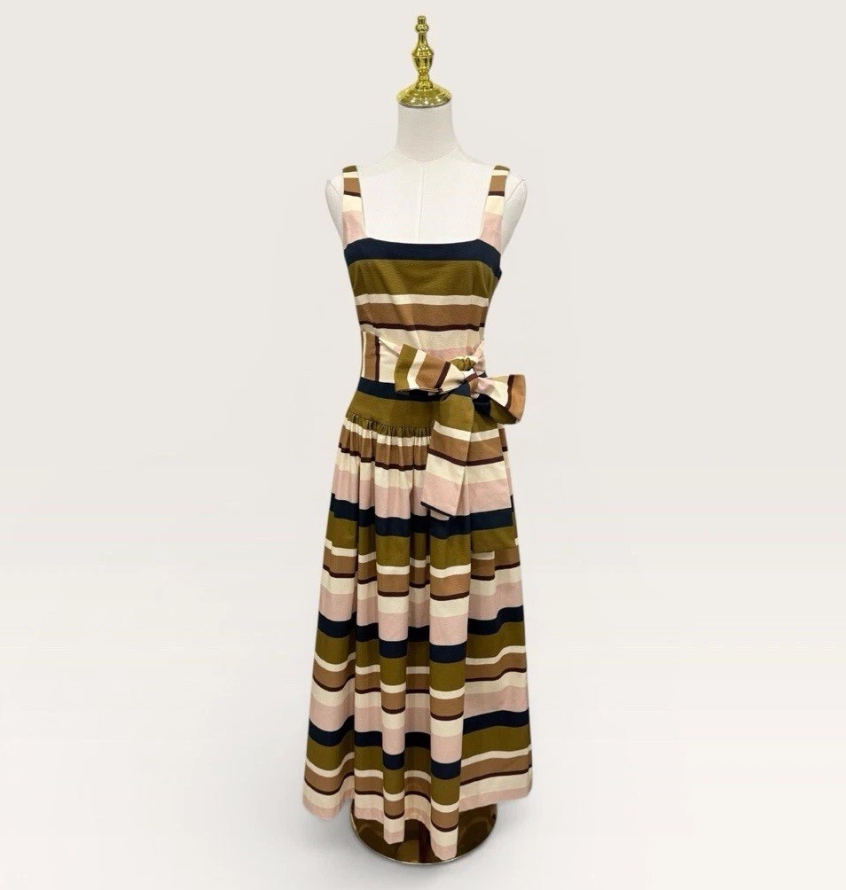 Antonio Melani The Style Bungalow Luncheon Striped Belted Maxi Dress SZ 0 NWT