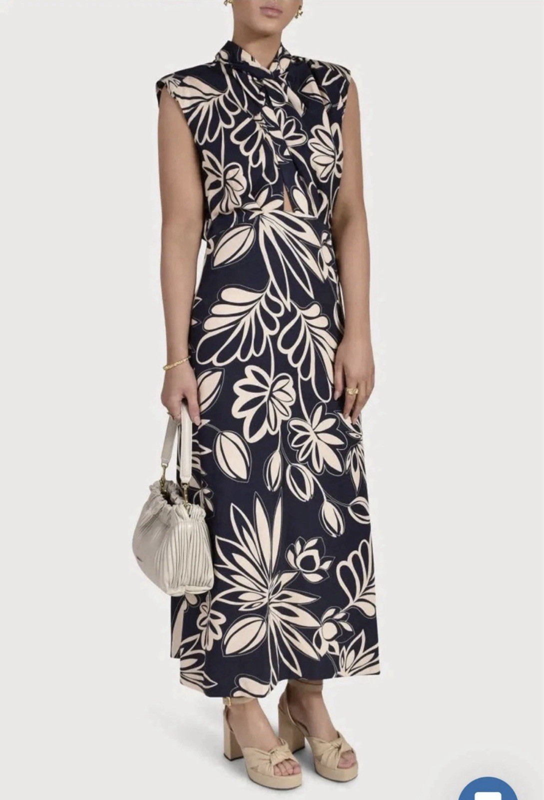 Husk Dress The Louvre Size AU 14 US 10 Navy Cream Floral Print Sleeveless