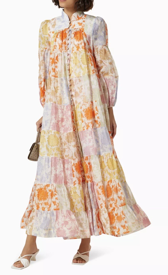 Zimmermann Post Card Lantern Floral Print Maxi Dress, Size 0/ AU 8