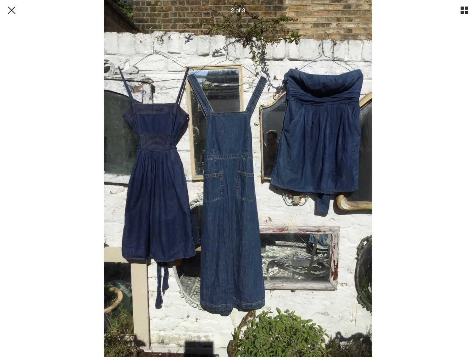 Womens Denim Pinafore Dungaree Dress Blue Vintage Boho Western Vg