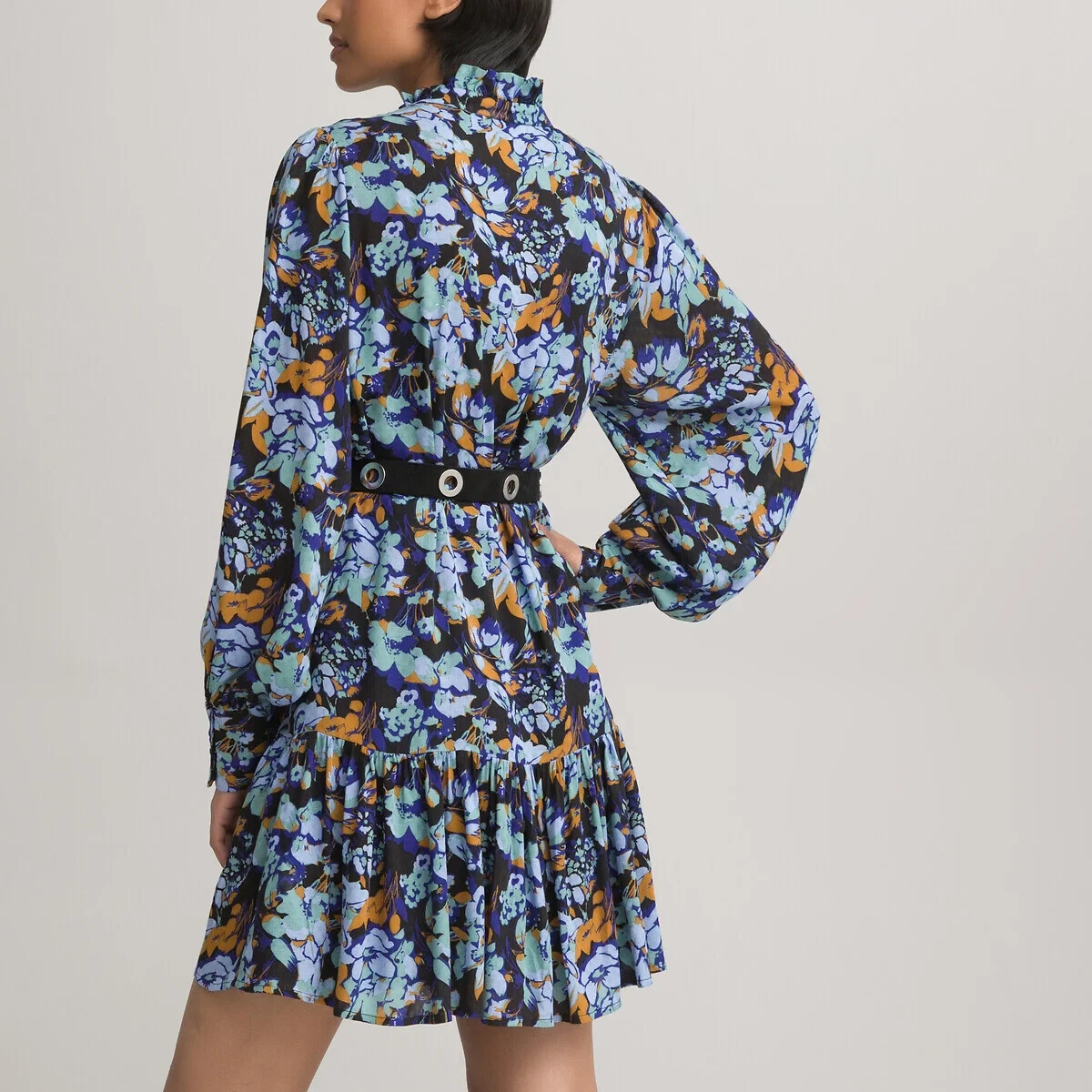 La Redoute Buttoned Floral Shirt Dress Size 12 Ruffled Tiered High Neck RRP £52