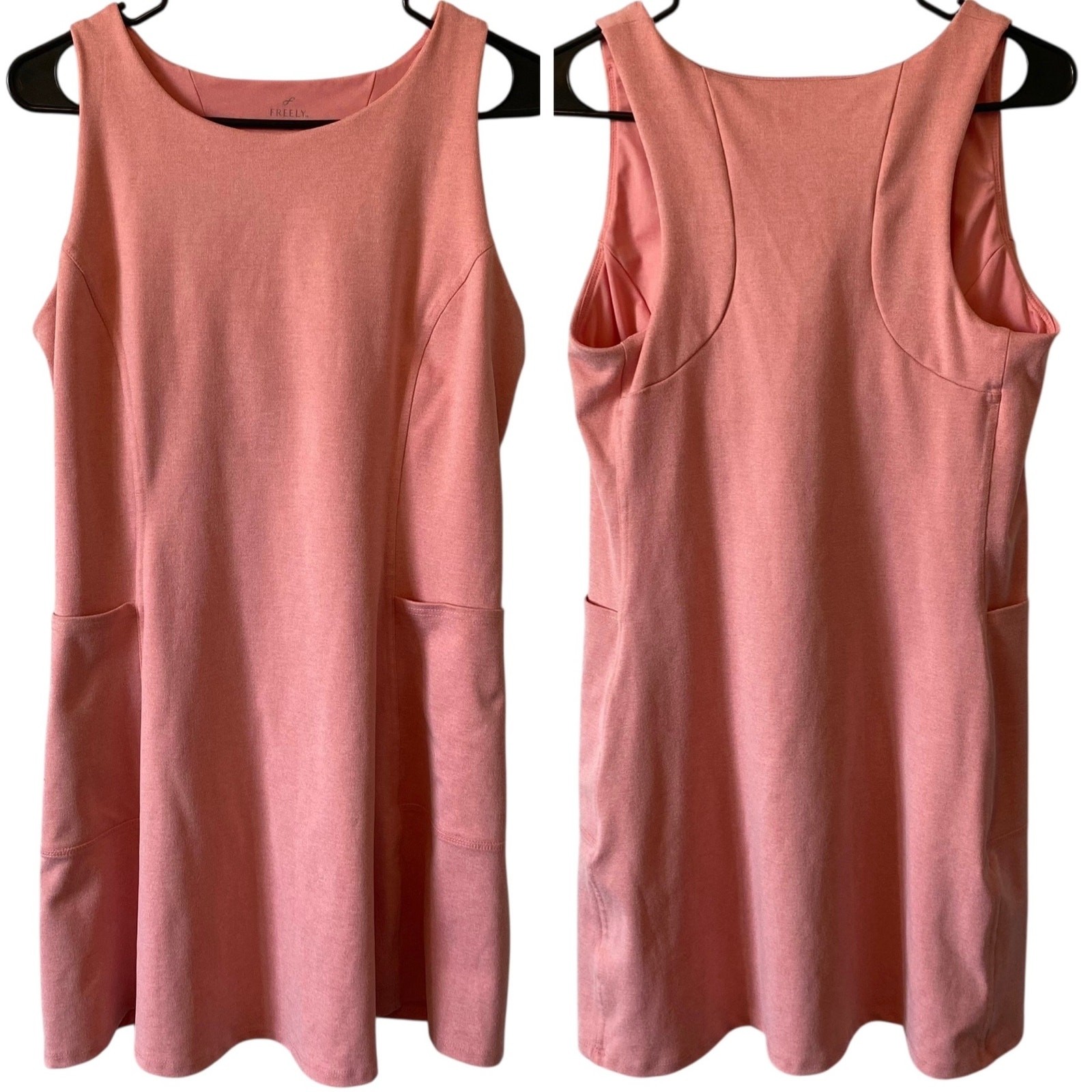 FREELY Sleeveless Racerback Dress Coral Pink Size Medium Athleisure Sporty