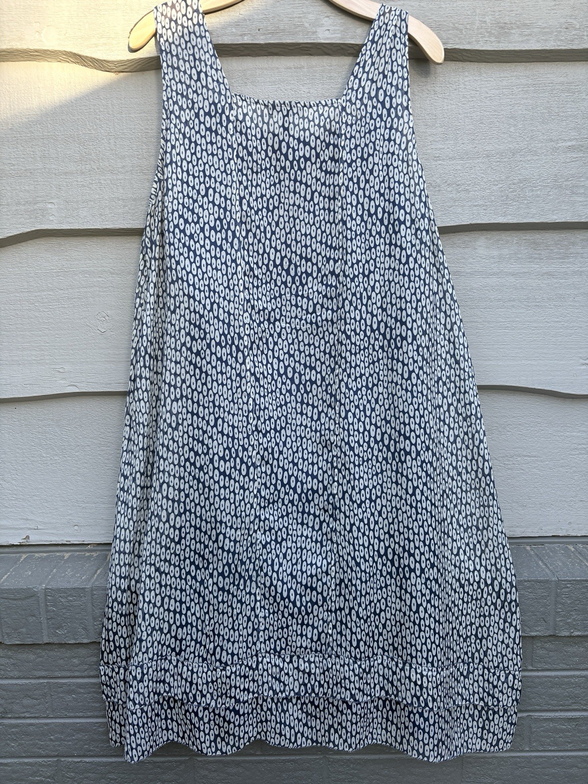 Eileen Fisher Silk Midi Dress Womens Large Blue Patterned Tank Georgette Crepe
