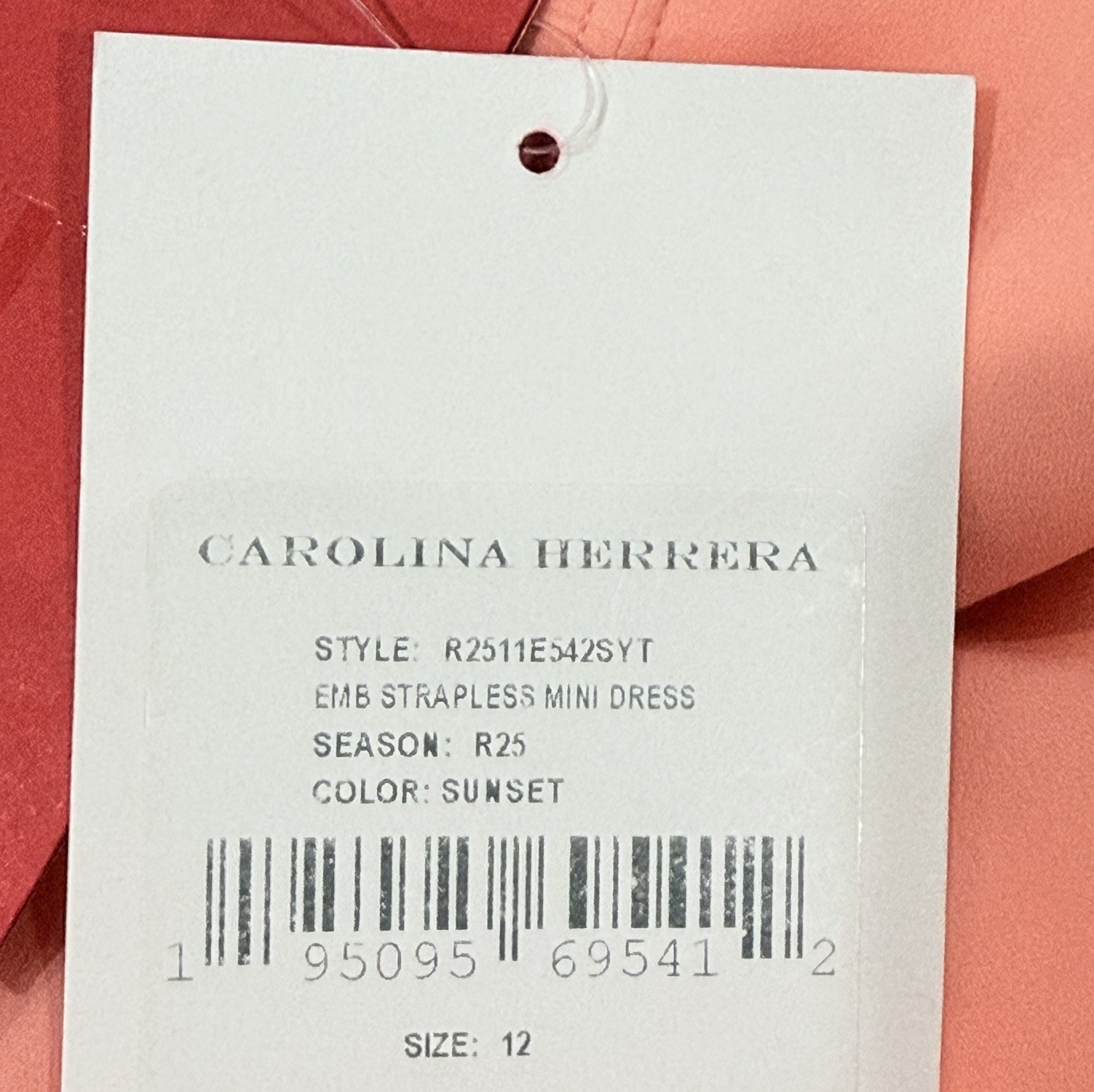 Carolina Herrera Embroidered Strapless Mini Dress Sunset Coral SZ 12 NWT $3490