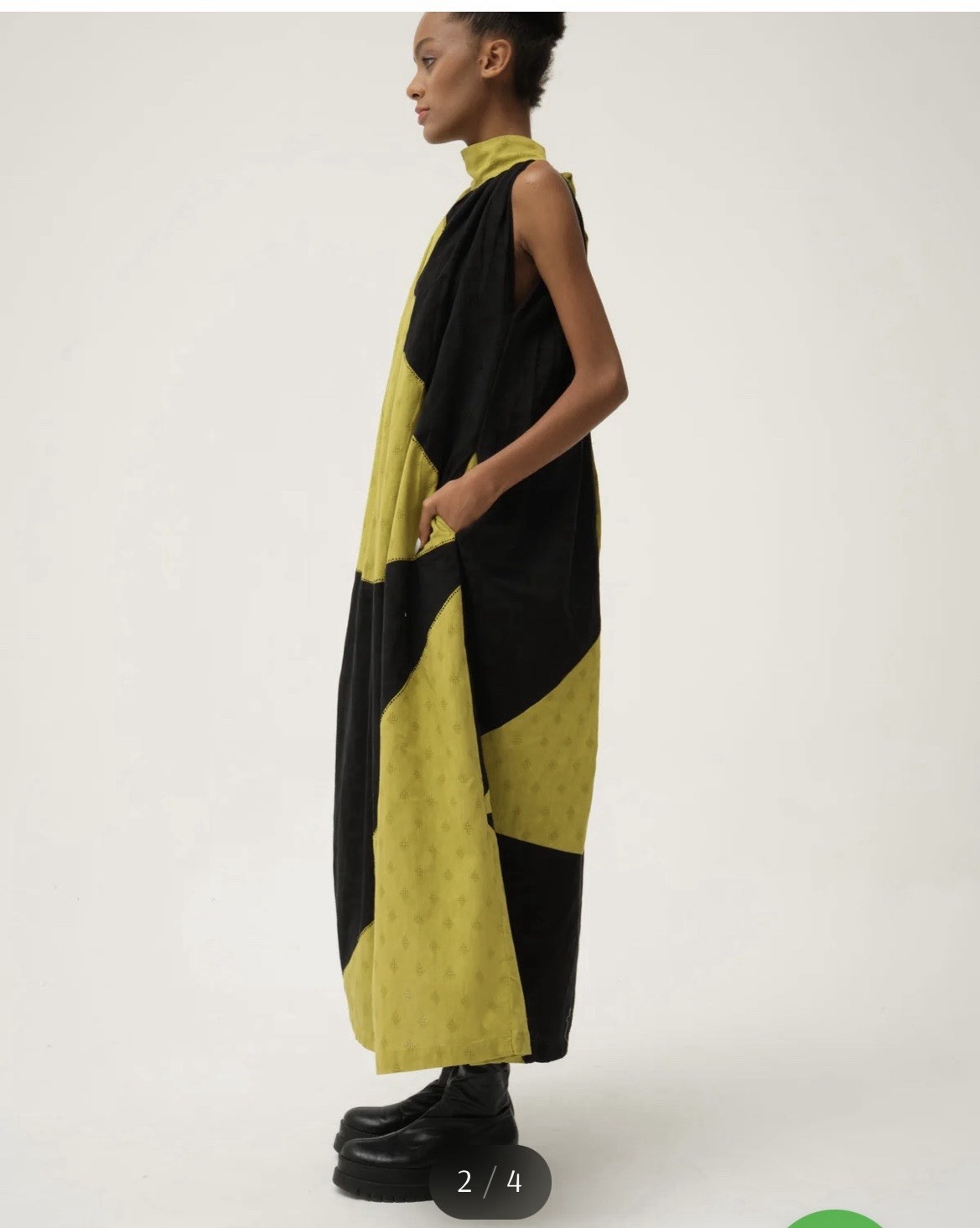 White Canvas Maxi Dress Black/Green- super unique handmade in Turkey