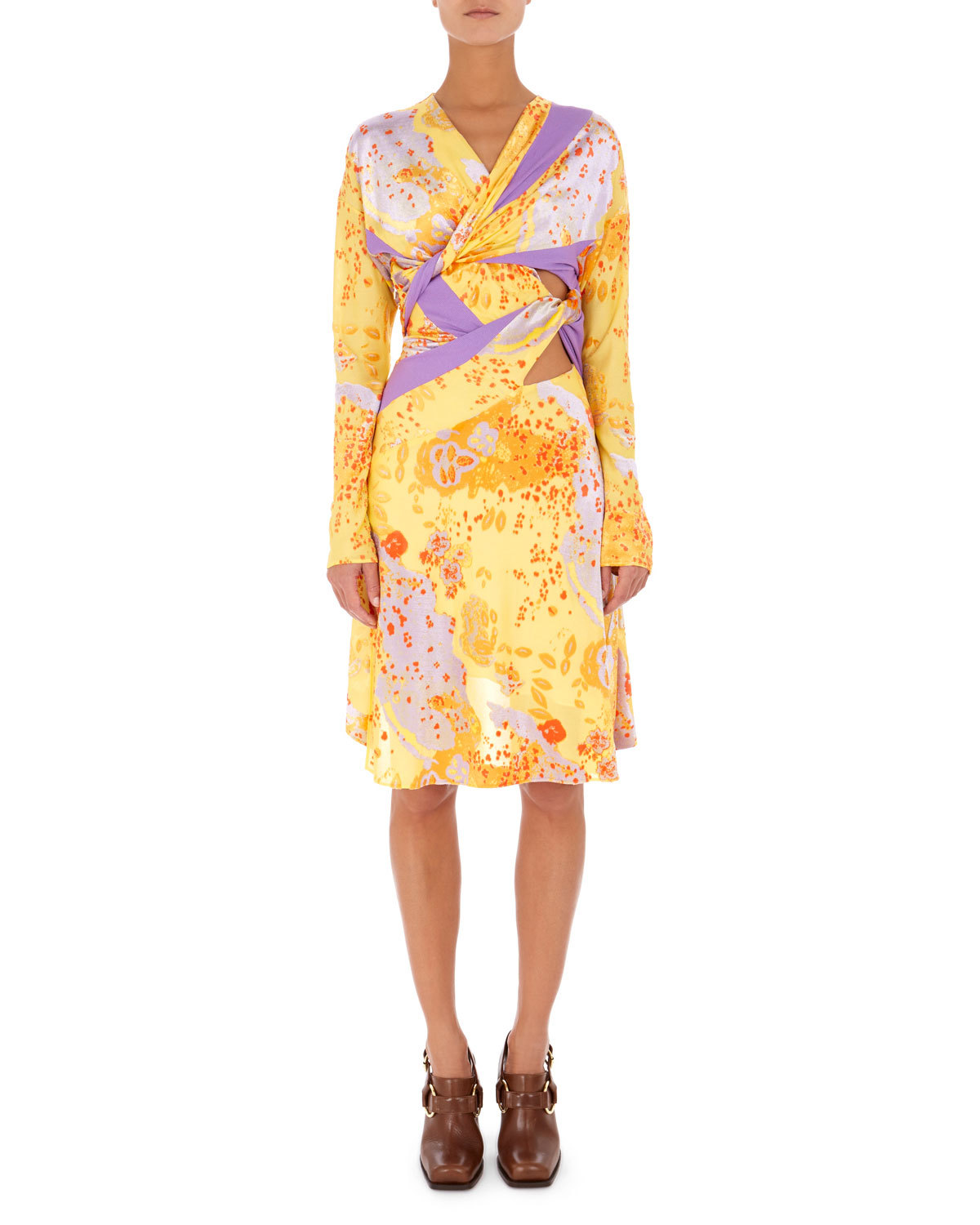 Authentic Atlein Redon Yellow Purple Jersey Dress 6 38 NWT twisted Long Sleeve