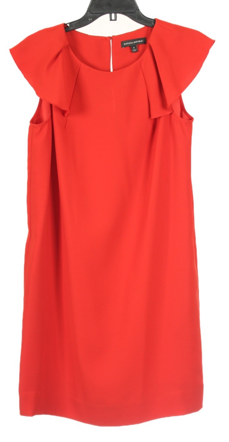 Banana Republic Women’s Dress 6 Red Shift Short Sleeve Pockets Unlined
