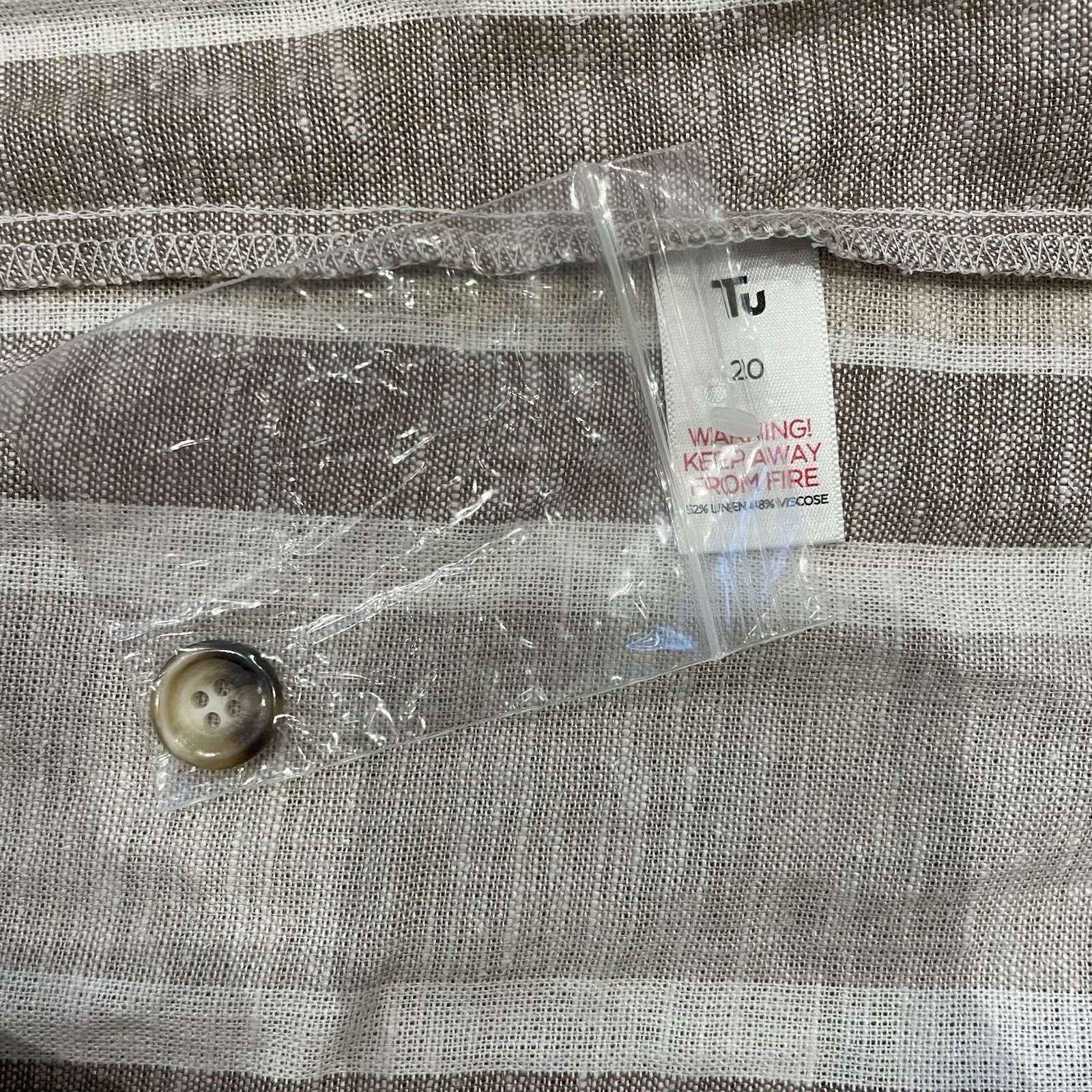 Tu Linen Blend Neutral Striped Button Midi Dress – Belted – Sleeveless – UK 20