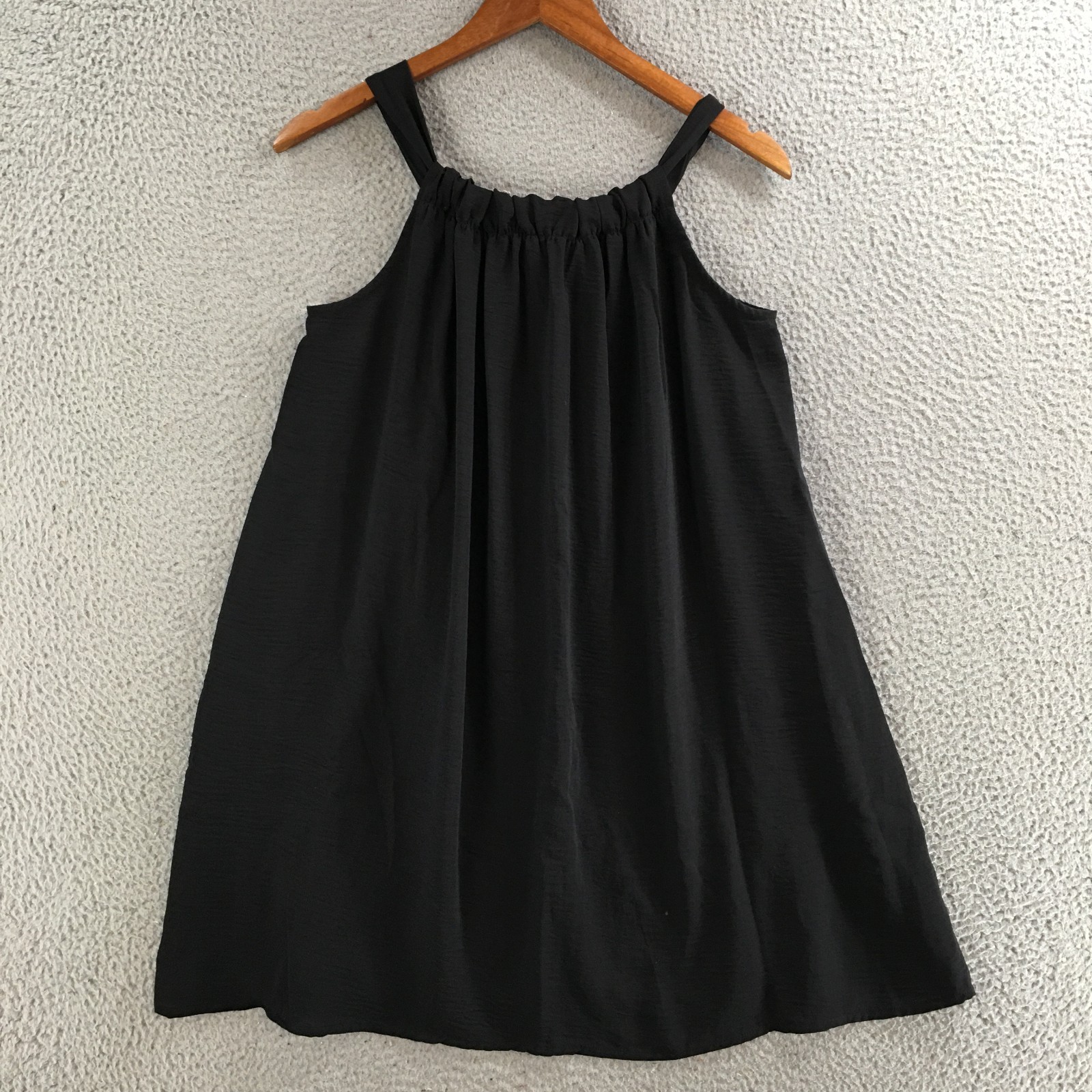 Nine West Mini Swing Dress Womens M Mineral Trapeze Tie Back Scoop Neck Black