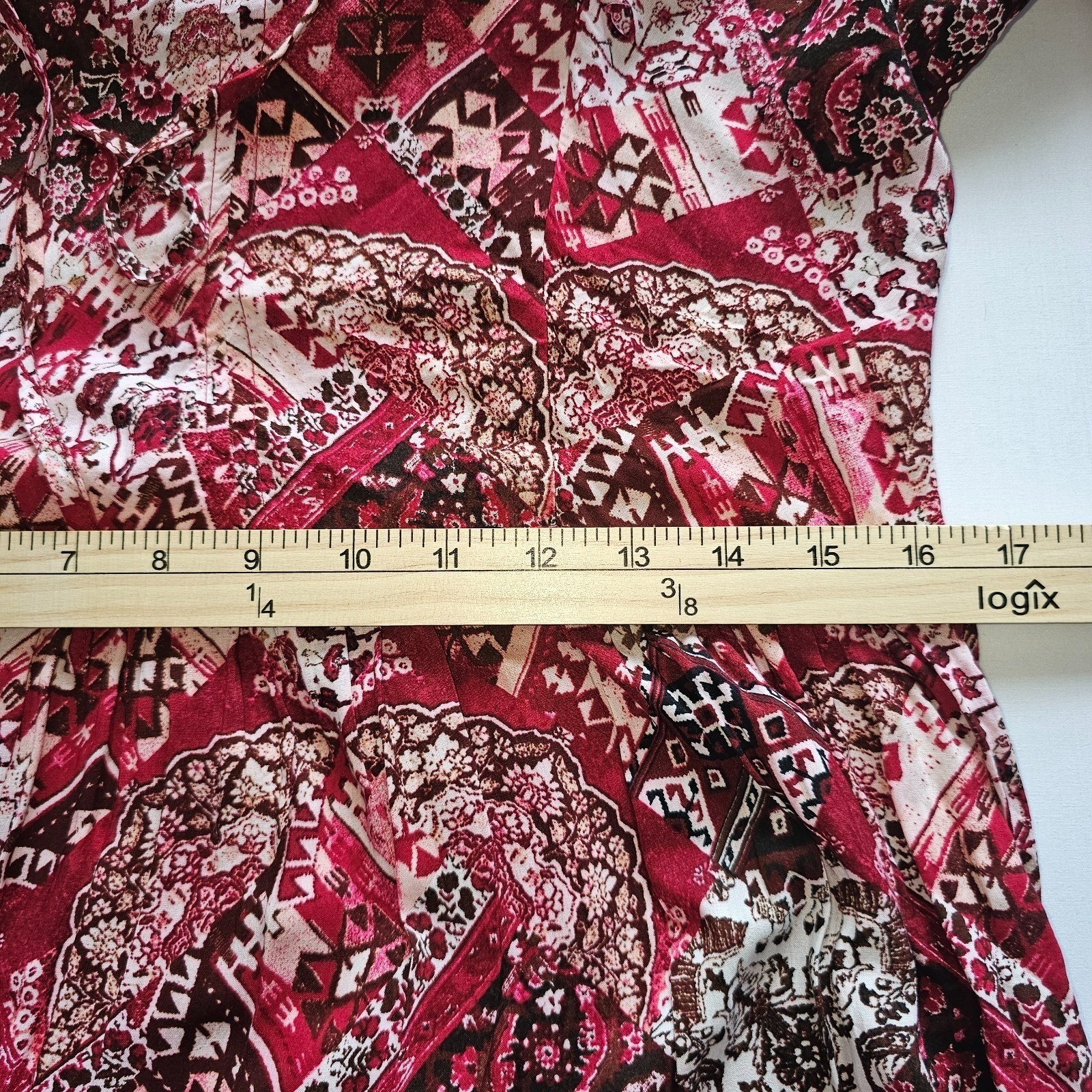 Calvin Klein Women’s Size 4 Boho Midi Dress 3/4 Sleeve Paisley Print Burgundy