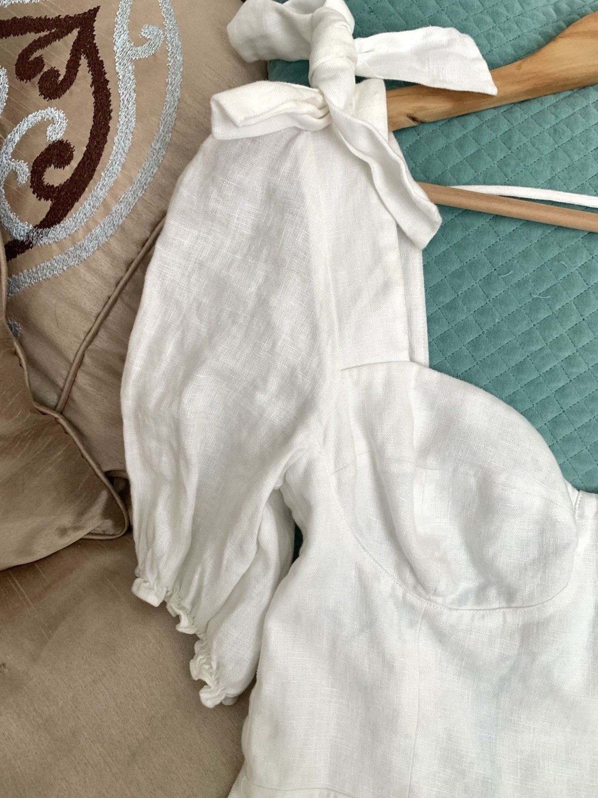 Reformation Spring Linen Mini Dress Bow Detail Puff Sleeves White Size 4