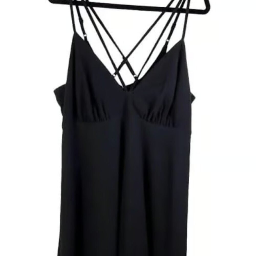 City Chic Sexy Strap Black Midi Dress Crisscross Back V-Neck Size L NWT