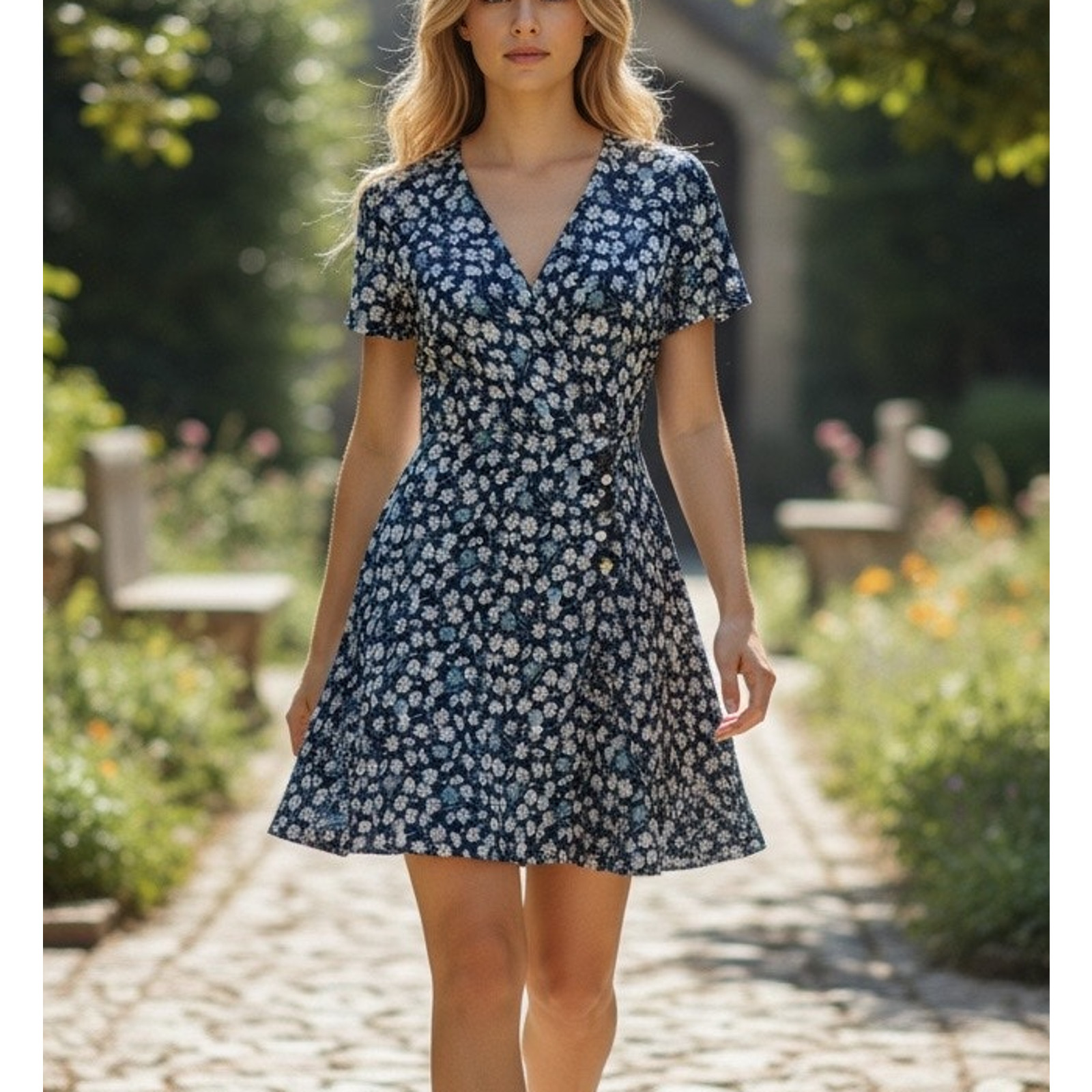Madewell Blue Daisy Mini Wrap Dress SIZE 2 Button Daytime Business Casual $128