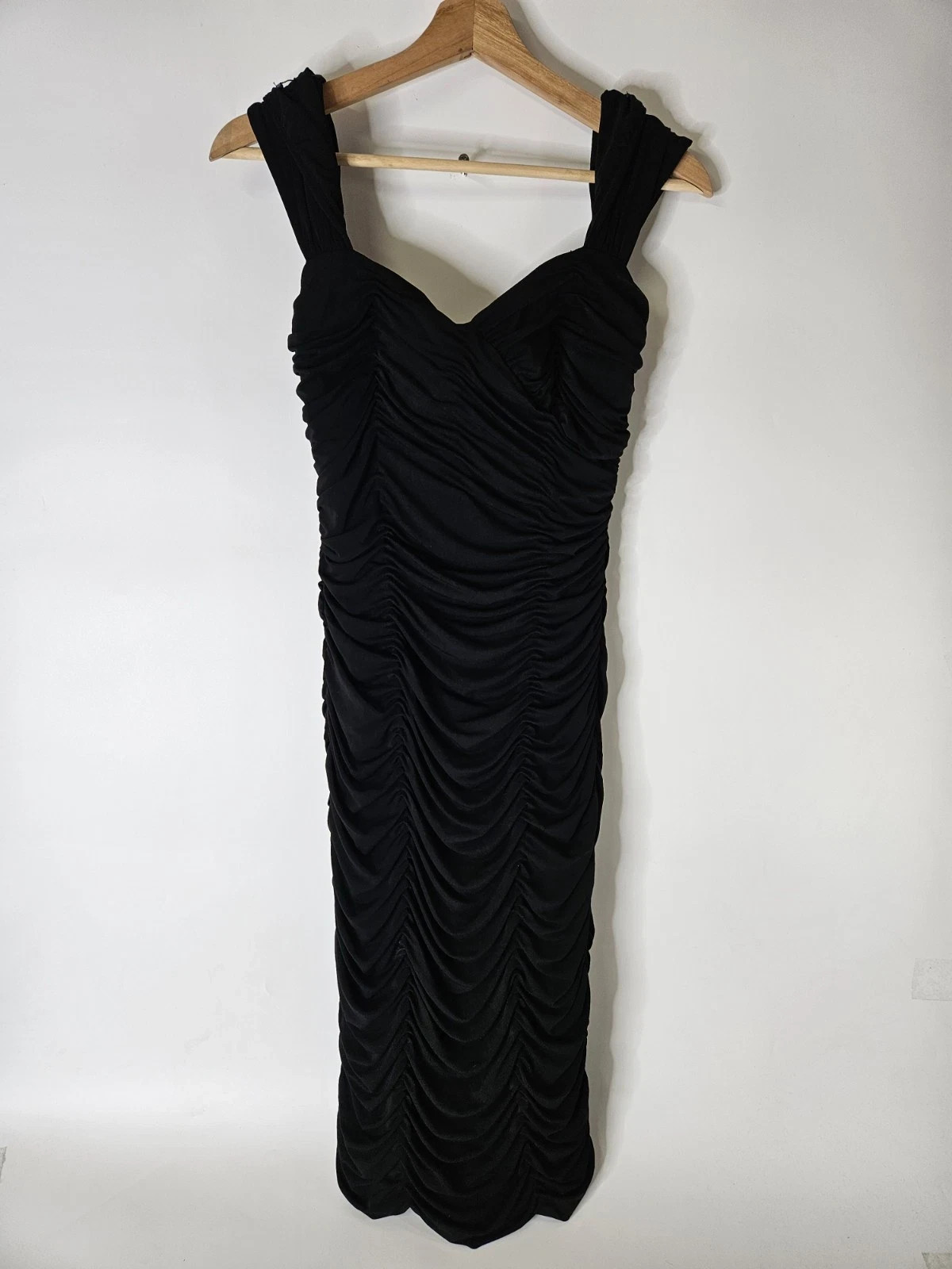 Kay Unger Dress Womens 8 Black V Neck Ruched Bodycon Sleeveless Cocktail Formal