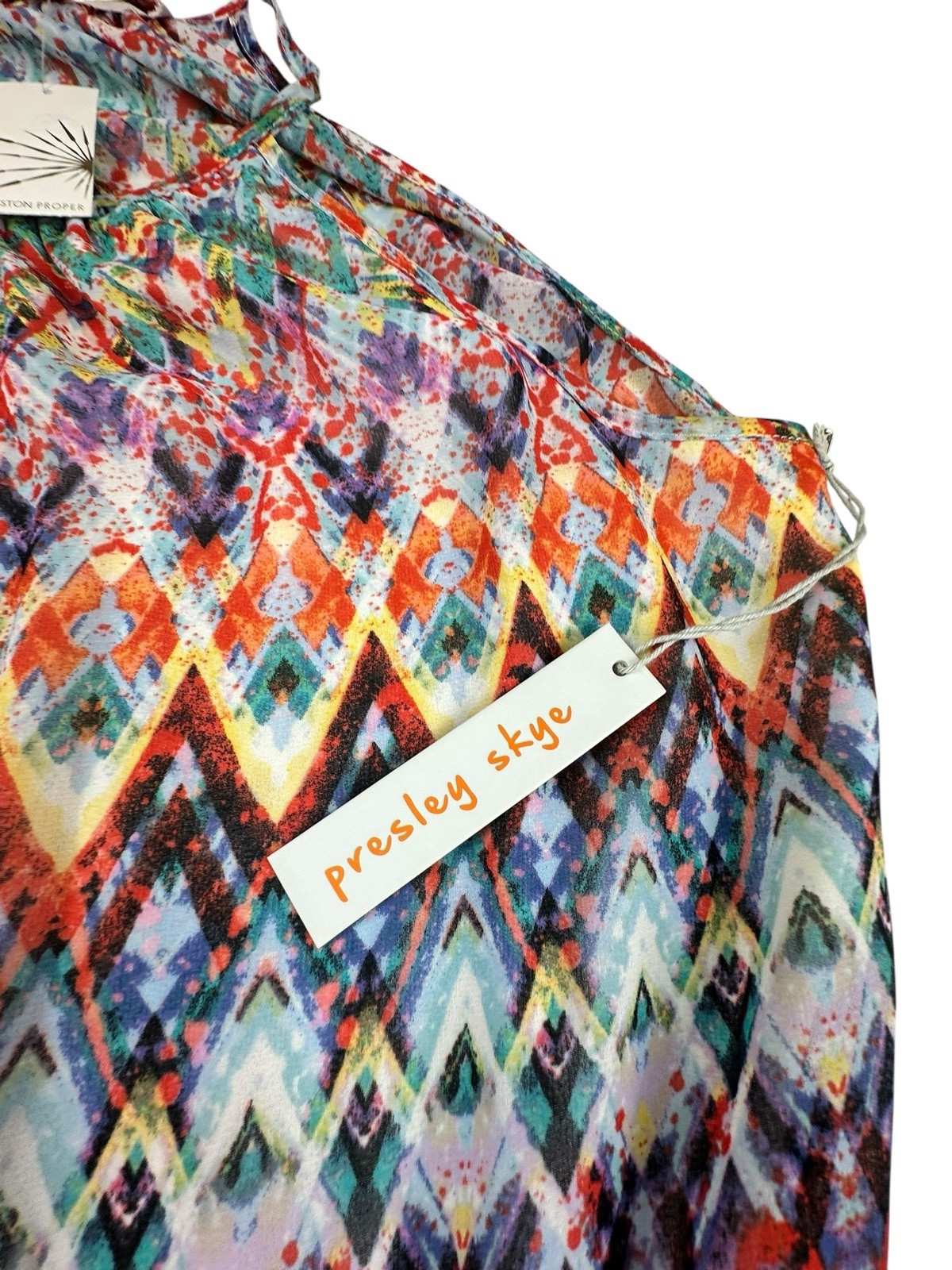Presley Skye Multicolor Silk Sleeveless Blouson Dress Boho Resort Party Sz XL