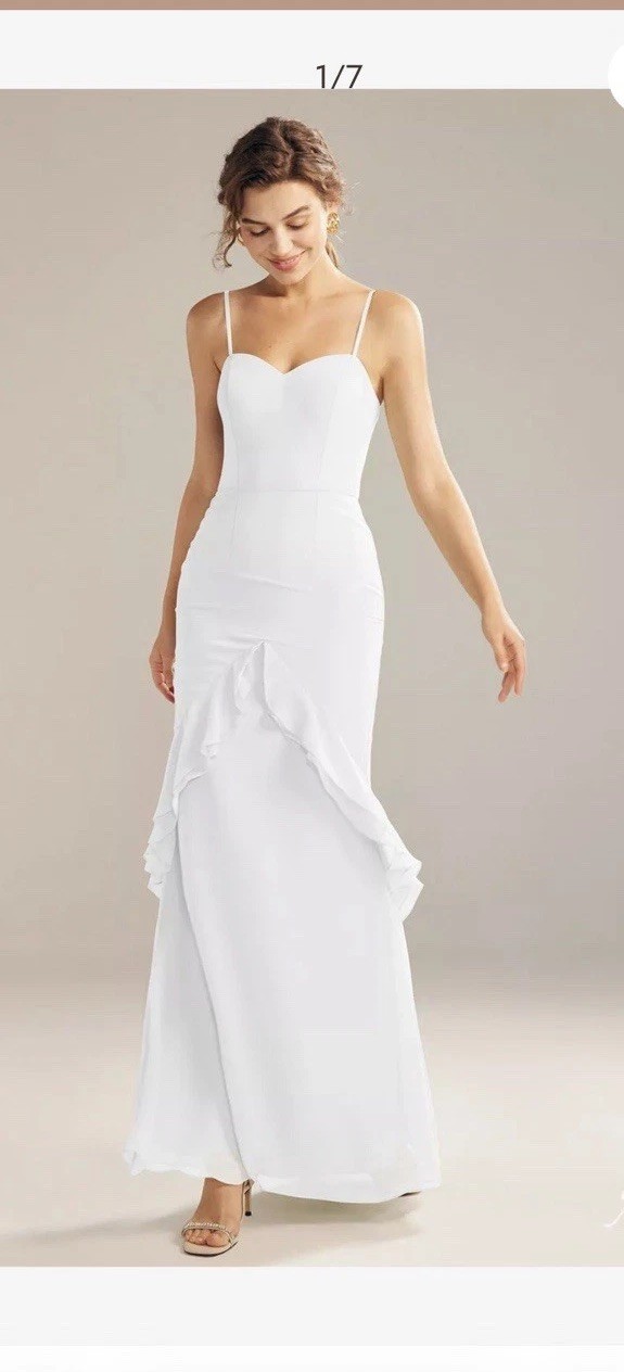 White Sweetheart Sleeveless Ruffle Column Sheath gown 2
