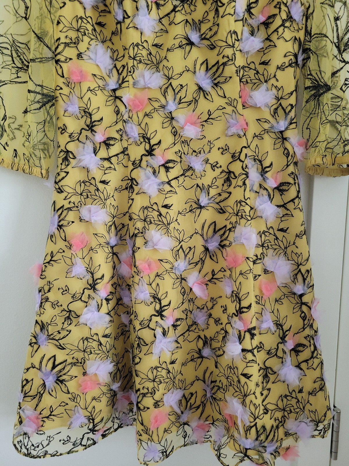 Marchesa Notte Embriodered Tulle Mini Dress Size 6 Yellow Floral Wedding NWT