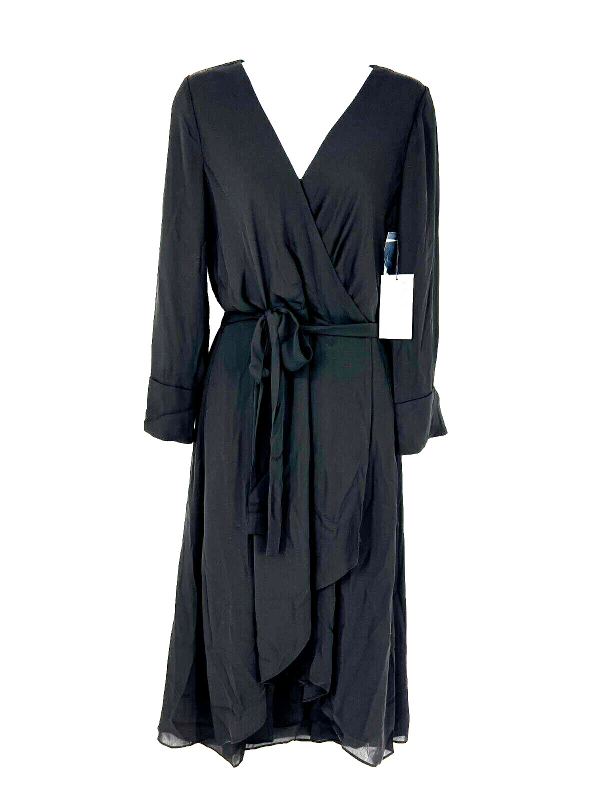BAILEY 44 Olympia Solid Dress Size 4 Black NWT Surplice High Low Slit Midi Belt