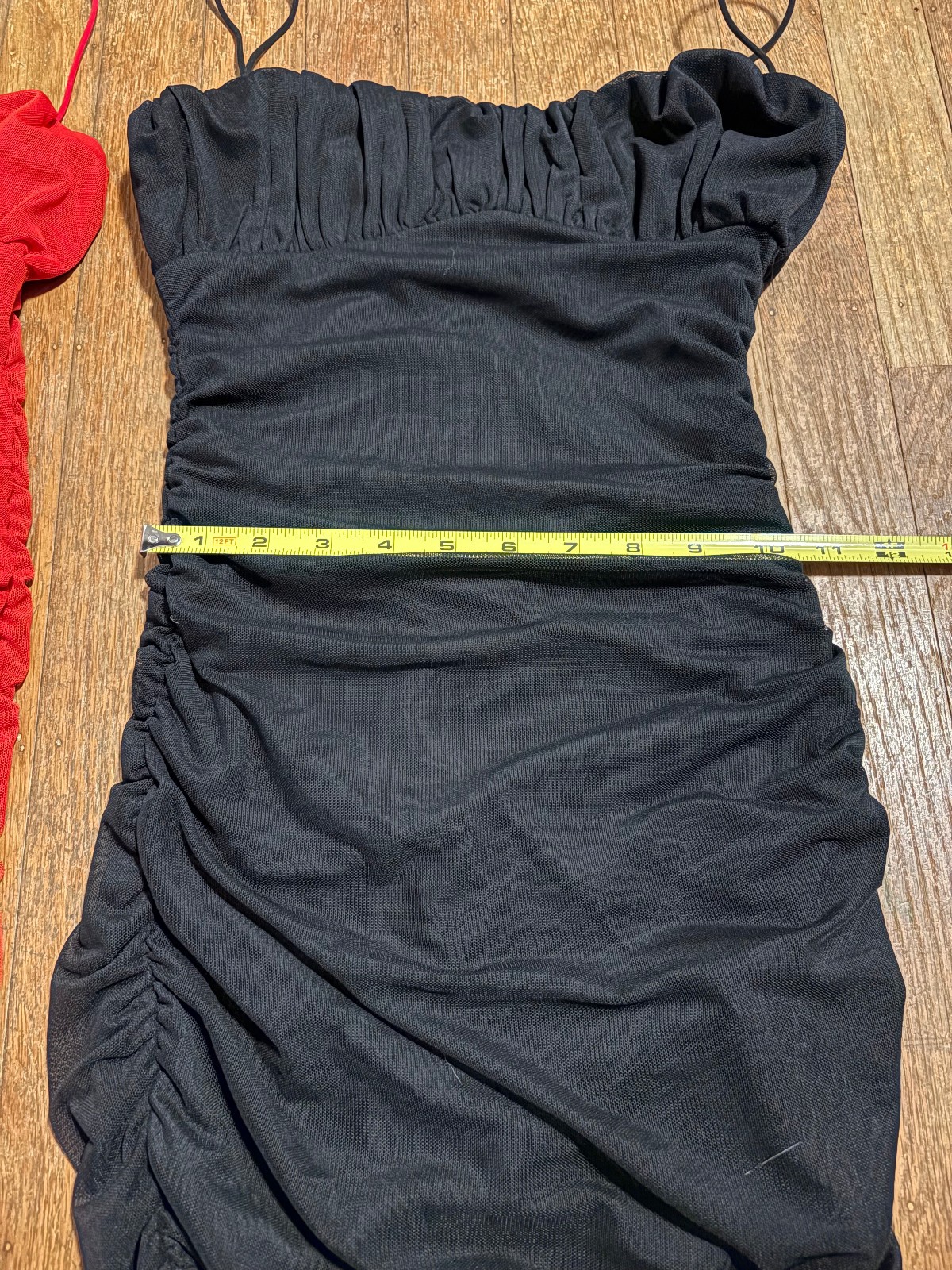 Women’s Solid Ruched Mesh Bodycon Spaghetti Strap Mini Dress Red or Black US2