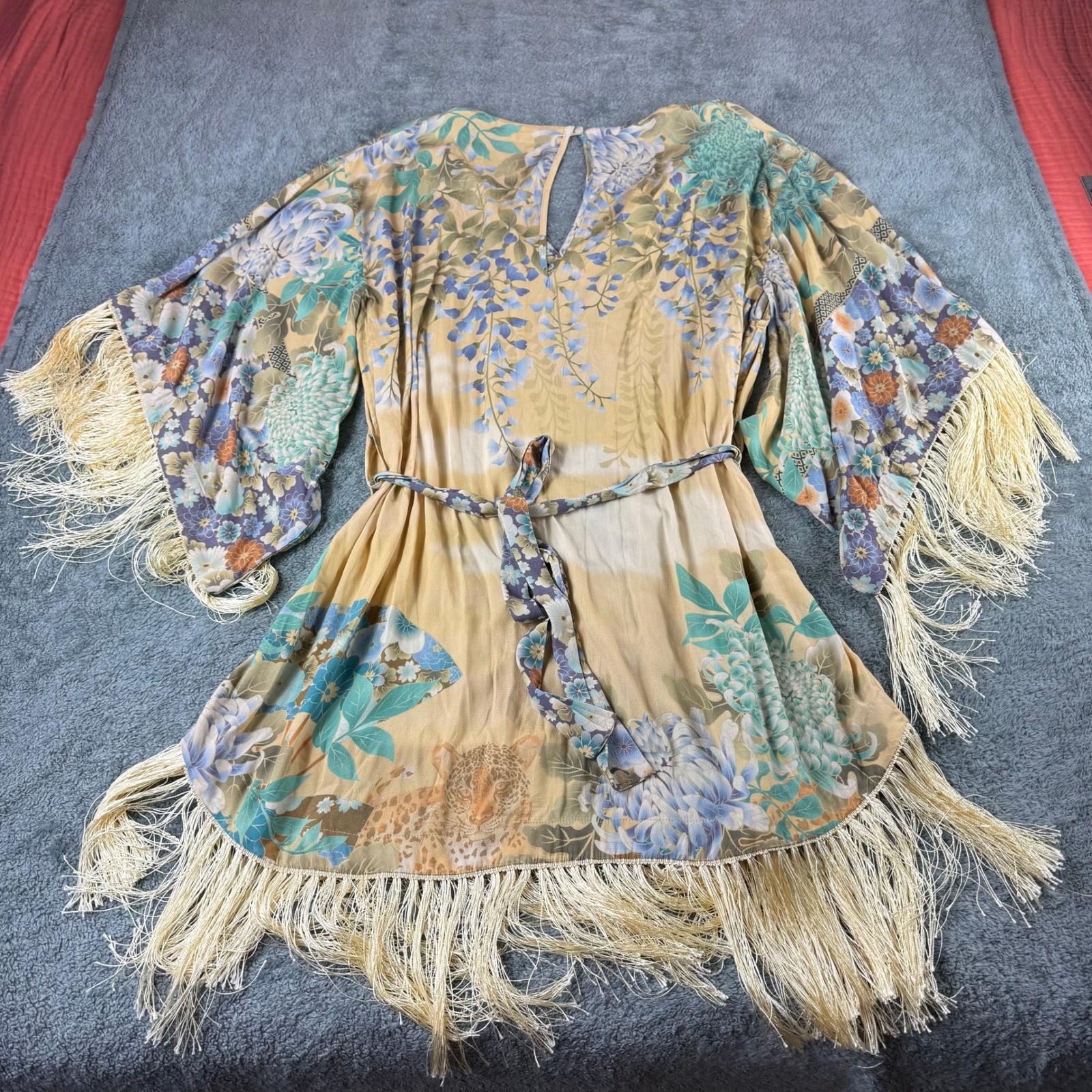 Spell & The Gypsy Collective Willow Tassell Dress Yellow Floral Boho Fringe L