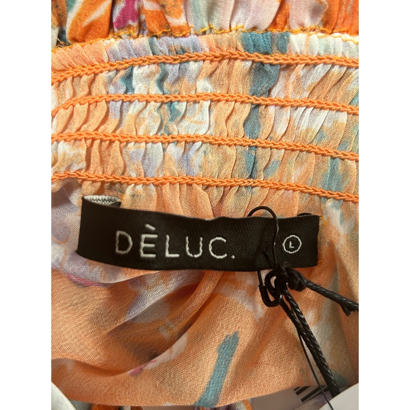 NEW DELUC LARGE Romper Orange Floral Print Tie Neck Long Sleeve Ruffle – AC