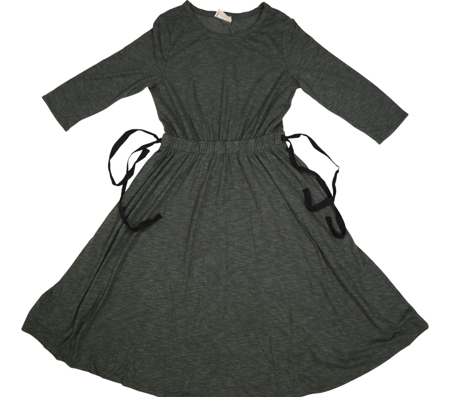 Betsey’s Boutique Shop Dress Womens XL Gray 3/4 Sleeve Waist Tie Fit Flare Midi