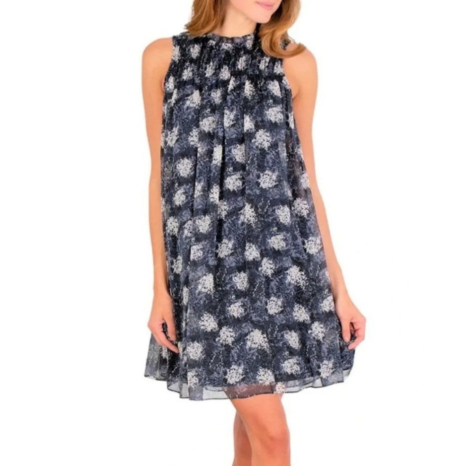 Joie Mini Swing Style Baltic Dress Flowy Boho Feminine Hippie Navy Blue | SZ XS
