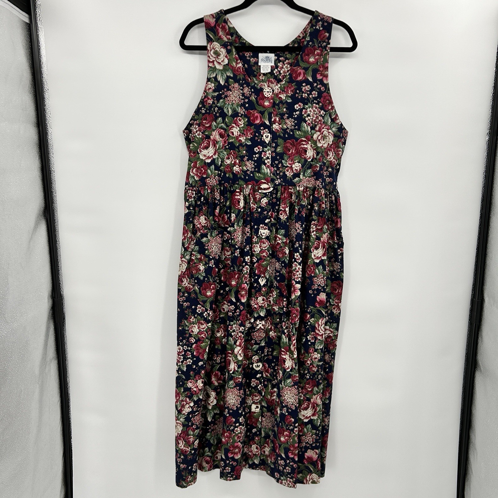 Vintage Dogwood Lane Floral Cottagecore Jumper Dress Sz M Porcelain Buttons