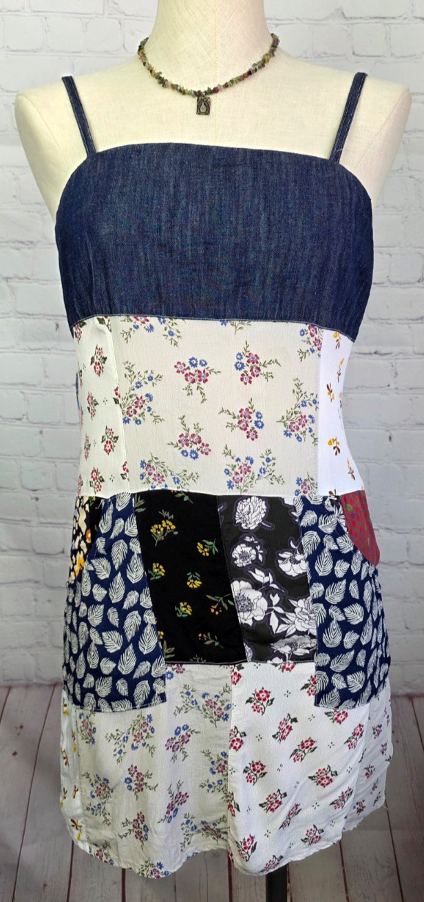 Young Threads Mini Dress Patchwork Floral Pockets Boho Western Festival Hippie L