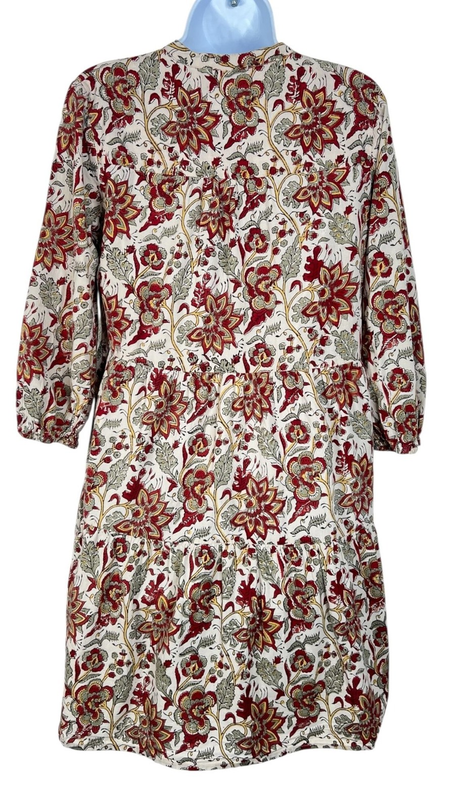 Fitzroy & Willa Floral Block Print Mini Dress Ivory Red Multicolor Floral XS