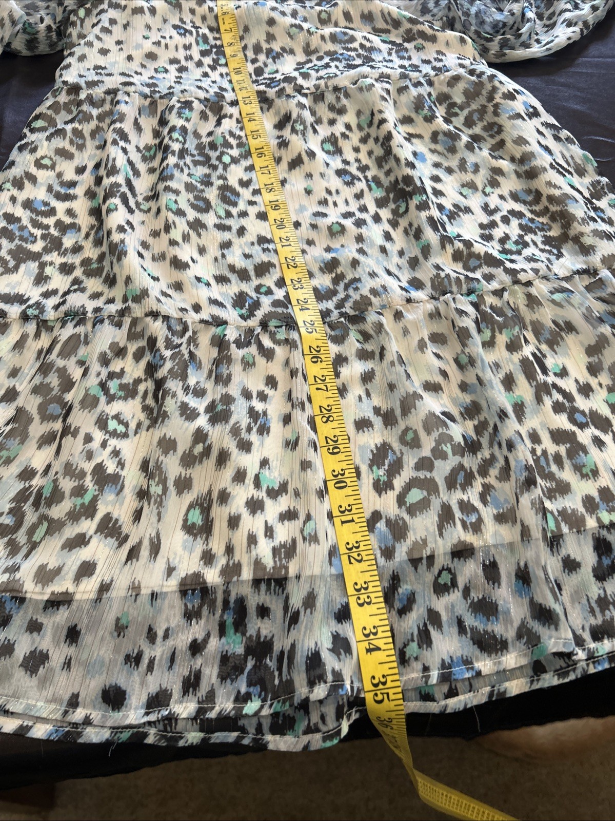 LOFT Animal Print Tiered Loose Fit Lightweight Lined Dress Long Sheer Sleeve MP