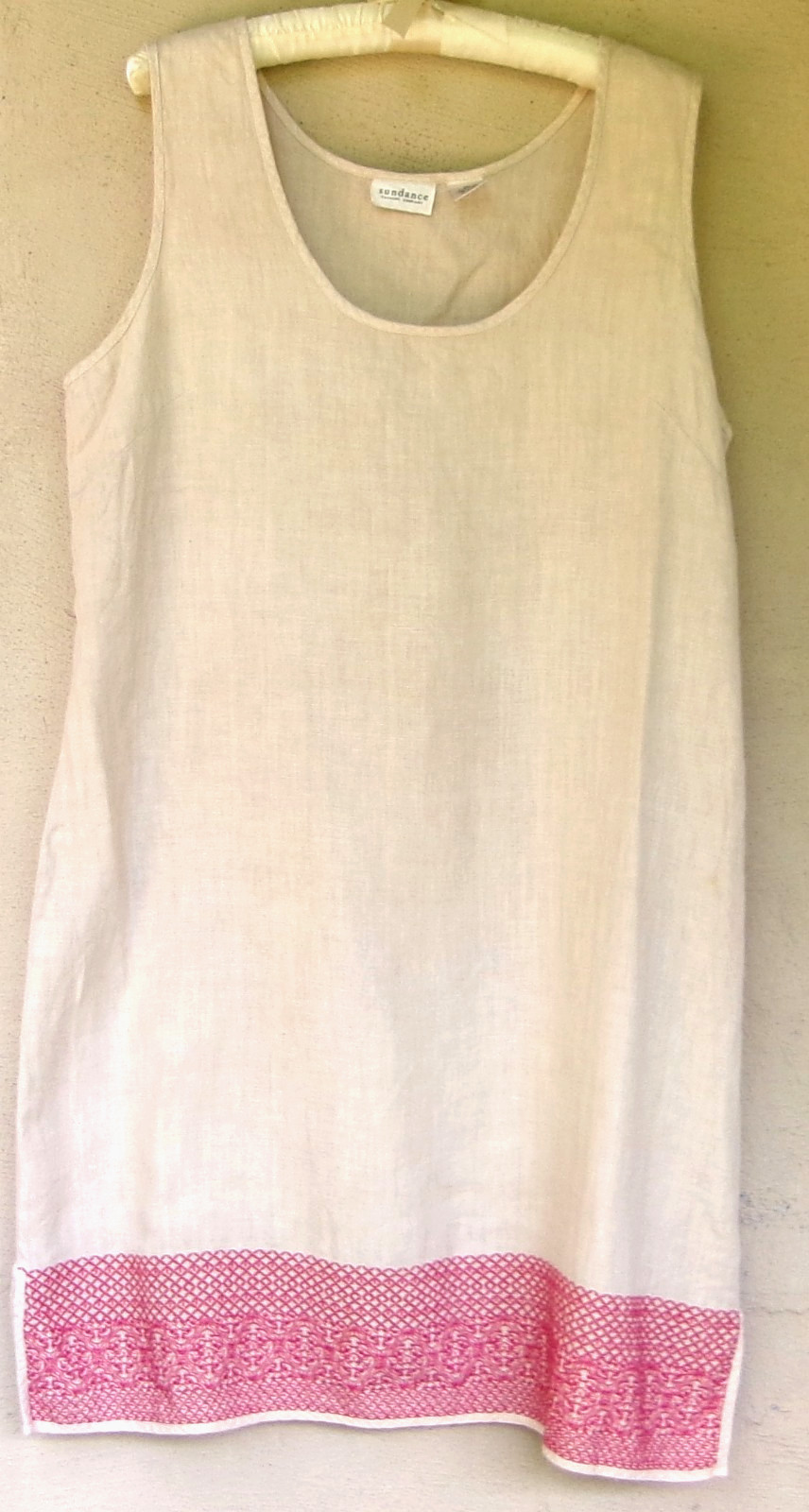 Sundance Catalog Sleeveless Linen Dress e/Embroidered Hem Bust 44″ Size XL