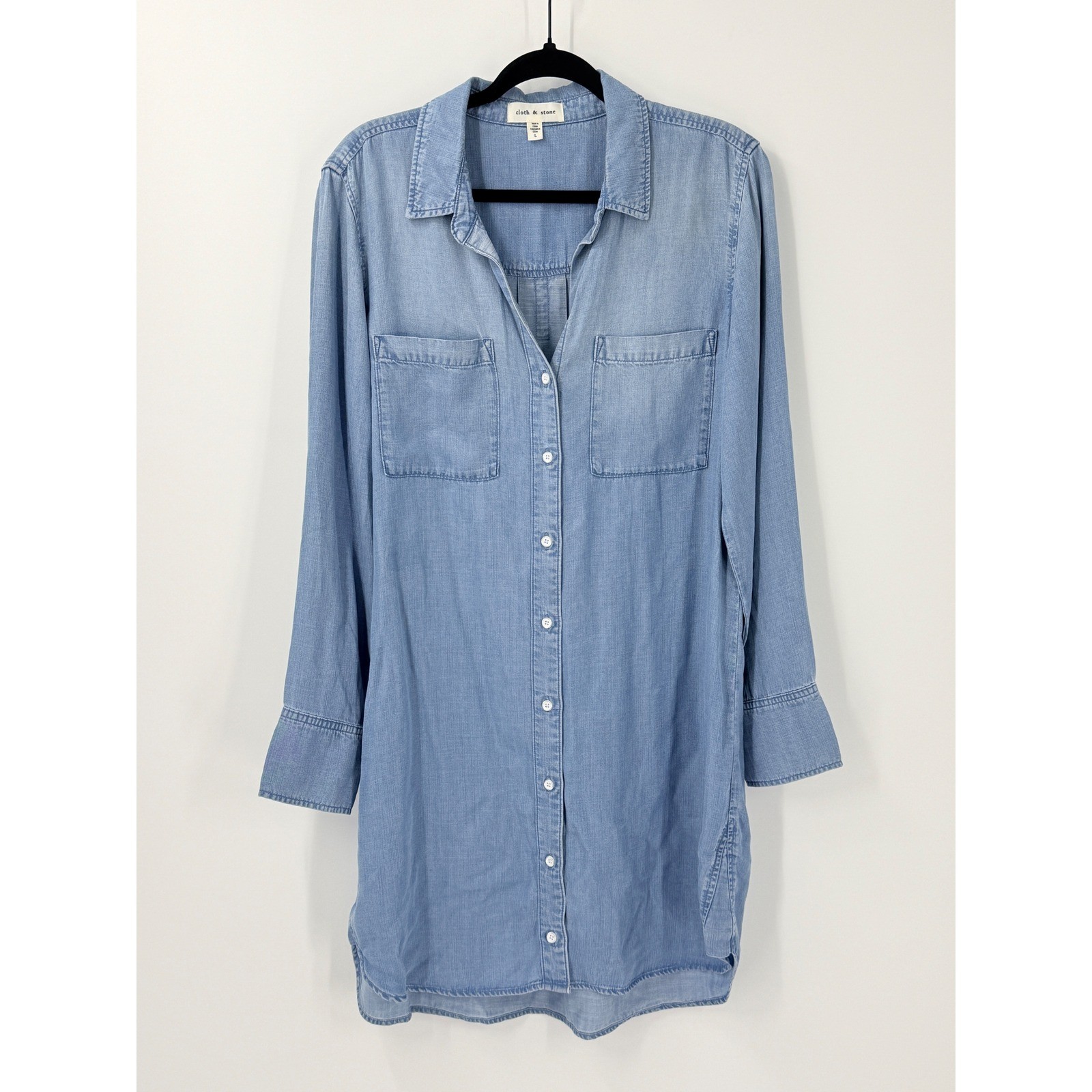 Anthropologie Cloth & Stone Chambray Button Down Shirt Dress L country cowgirl