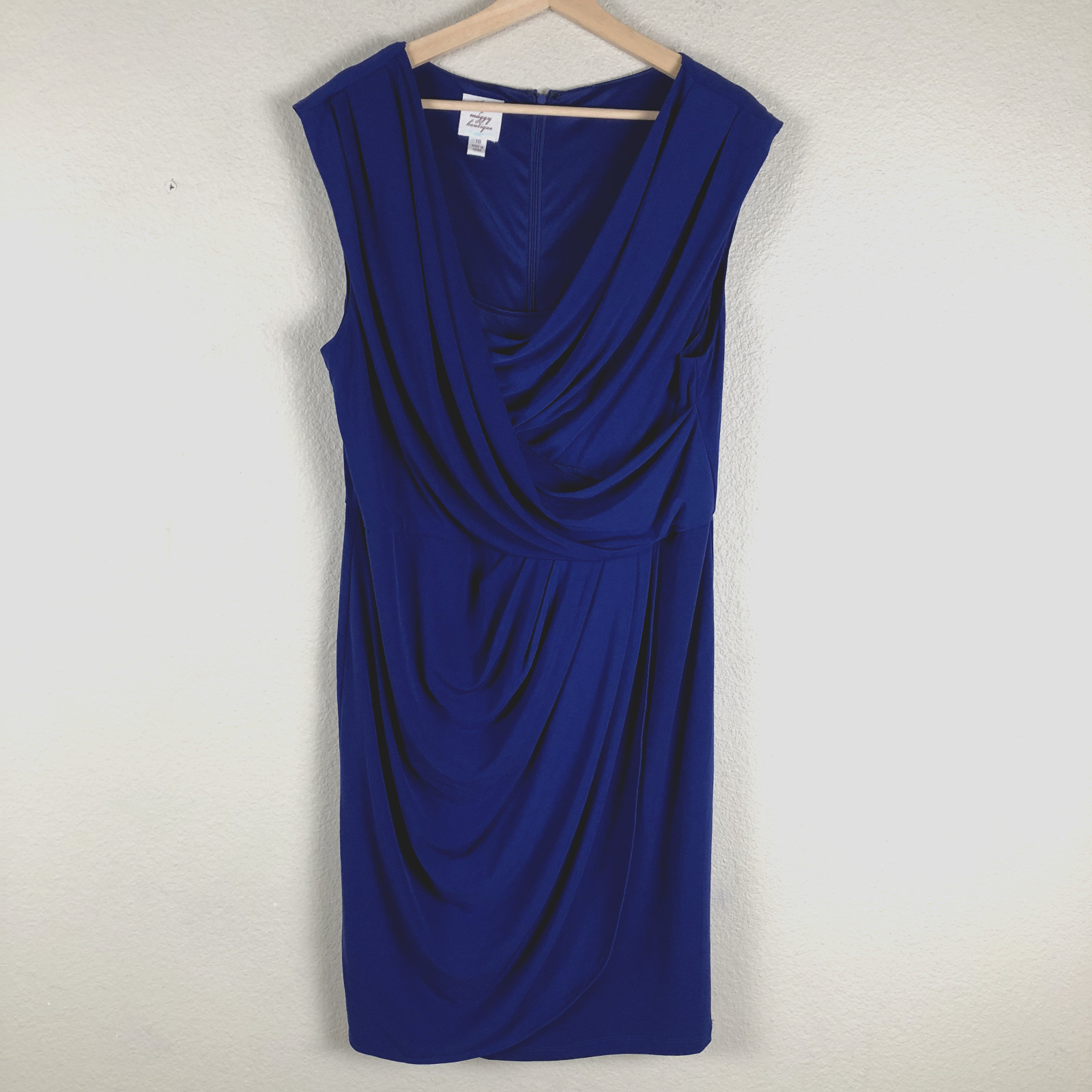 Suzi Chin For Maggie Boutique Womens 16 Blue Faux Wrap Retro Glam Modern Royalty