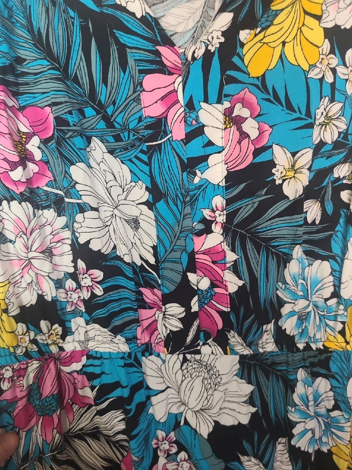 A.N.A. Bella Multicolor Tropical Print Midi Dress Cinched Waist Womans Size 14