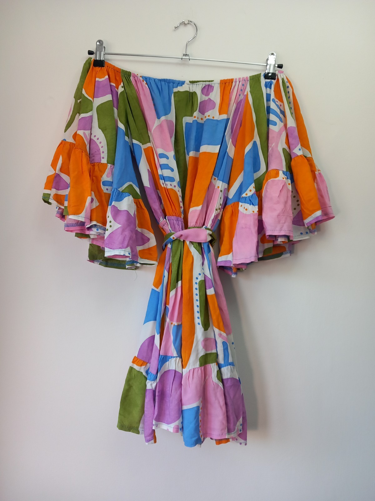 Jaase Size XS Bardot Sun Dress with Belt Boho Multi Summer Boutique Bohemian