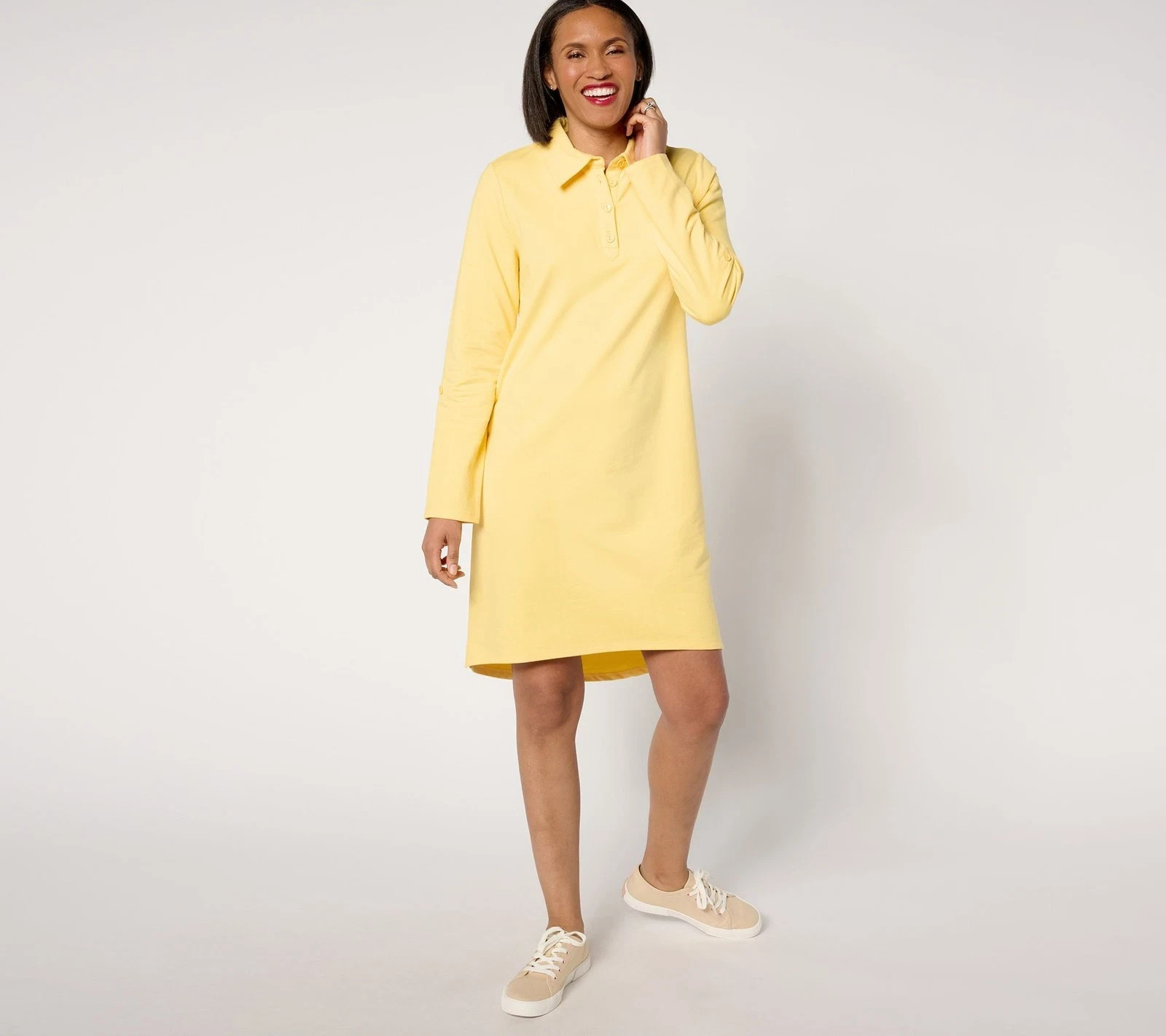 Sport Savvy Regular Roll Sleeve Henley Polo Dress Sunburst Yellow S