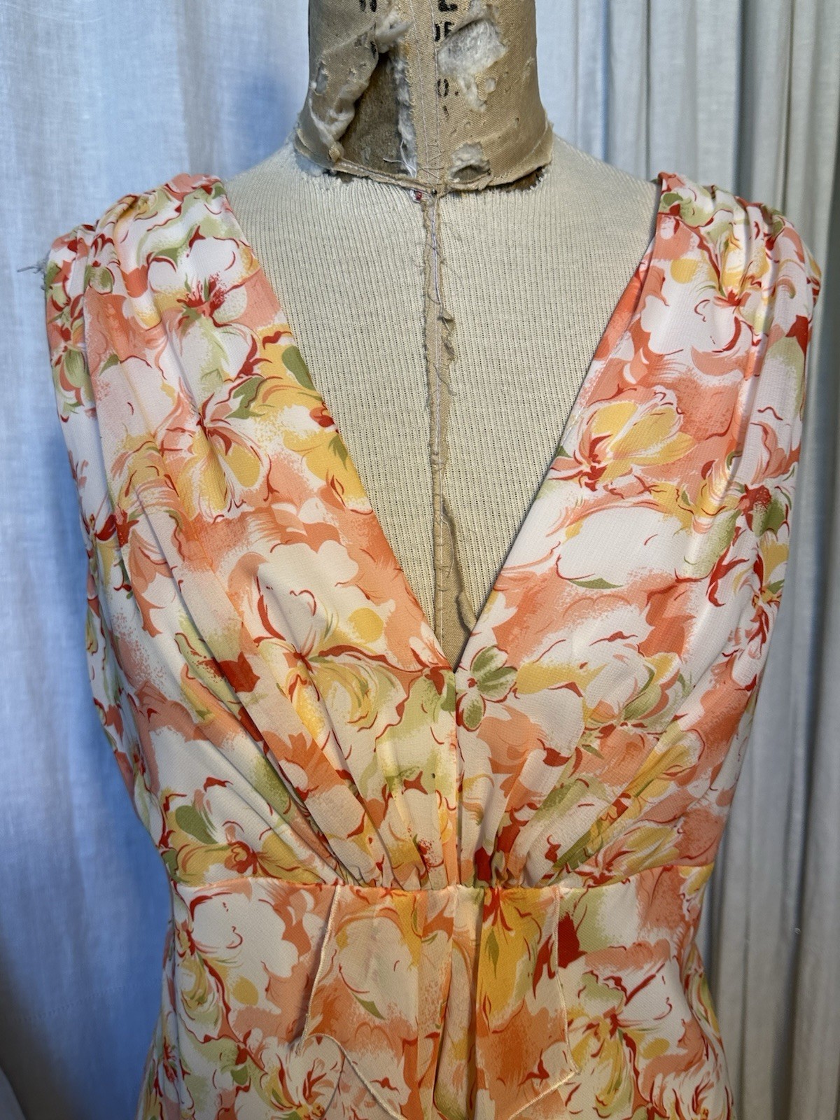 J.B.S. Womens Peach White Yellow Green Sleeveless Chiffon Midi Dress Sz 16 Pre-o