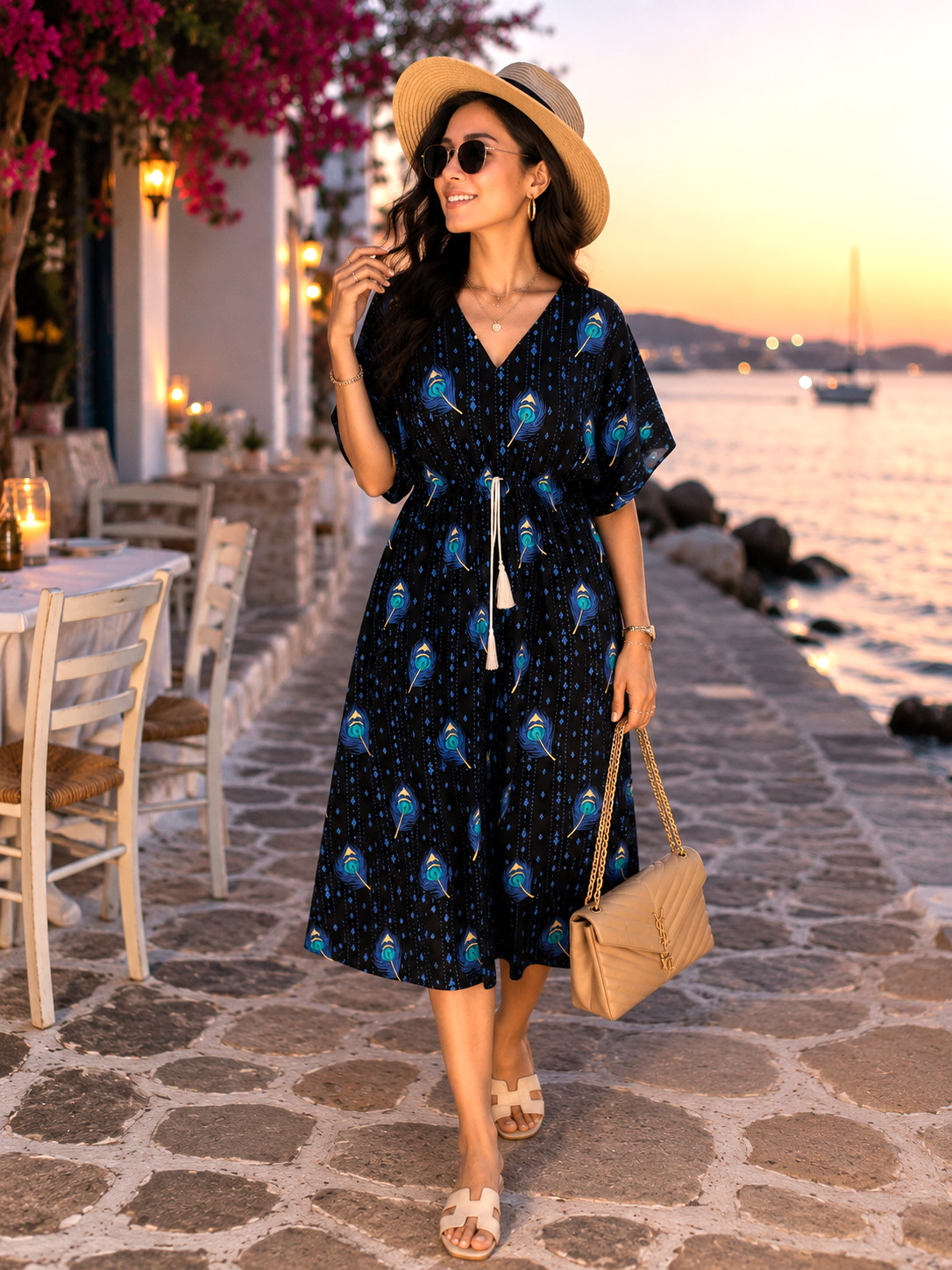 Indian Hand made Cotton Kaftan Dress Floral Print for Women All Season Caftan
