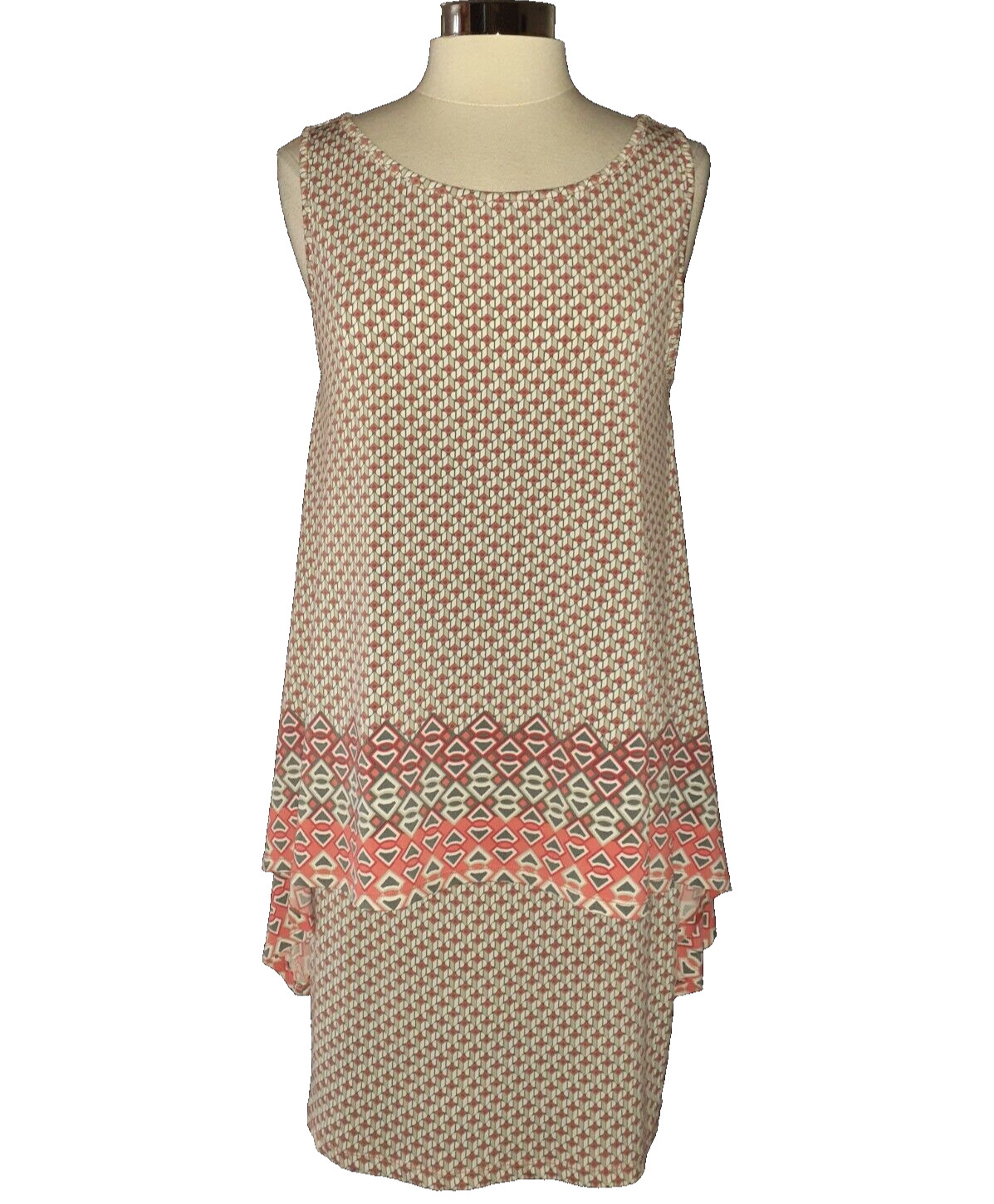MAX EDITION Size L Shift Dress Orange Beige White Sleeveless Stretch Knee Length