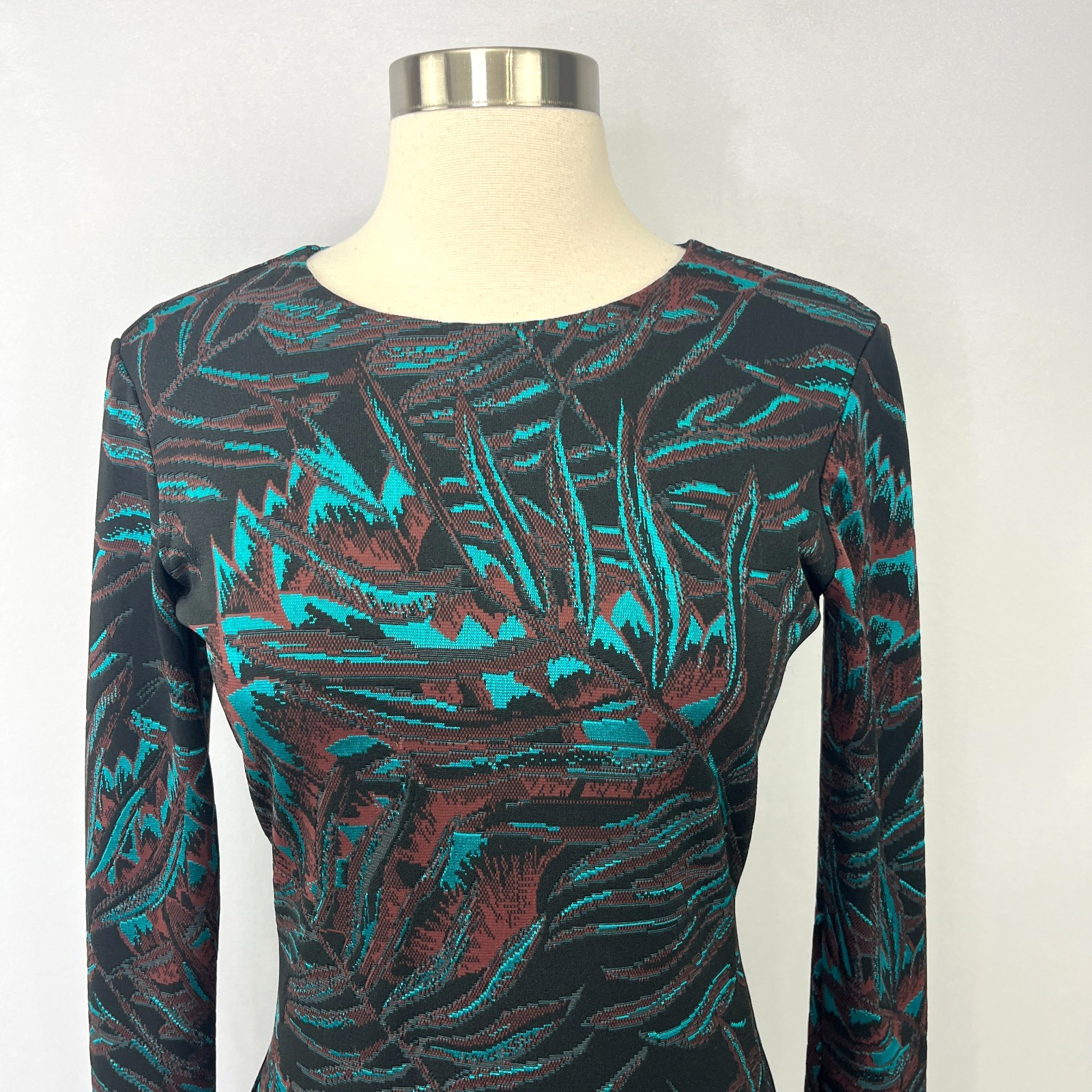 Mara Hoffman Herbarium Jacquard Long Sleeve Knit Mini Dress Teal Sz M