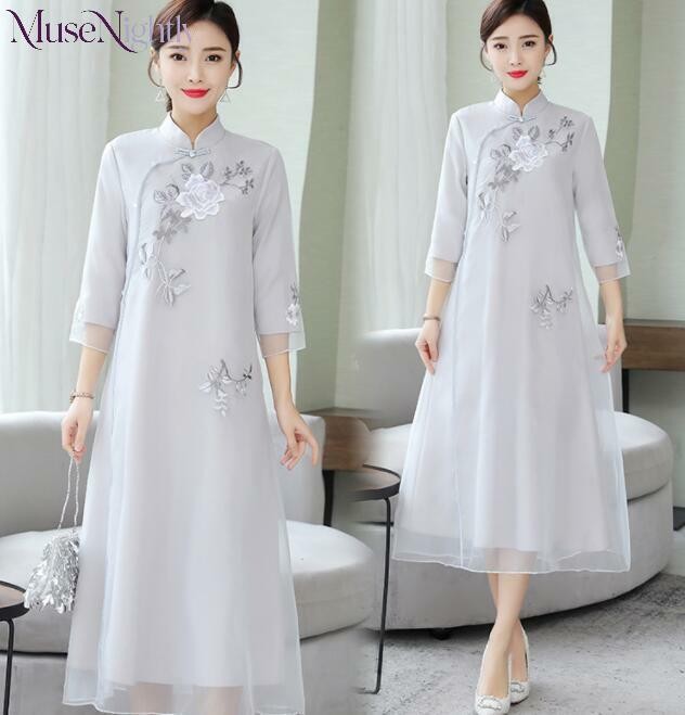 Retro Women Chinese Style Cheongsam Floral Qipao Dress Summer Short Sleeve