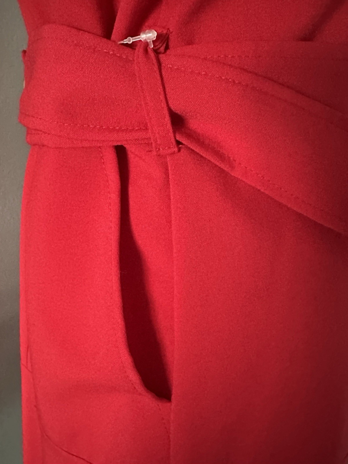 Sharagano Red Solid Shirt Dress Button Front Belted Pockets Short Sleeve 8
