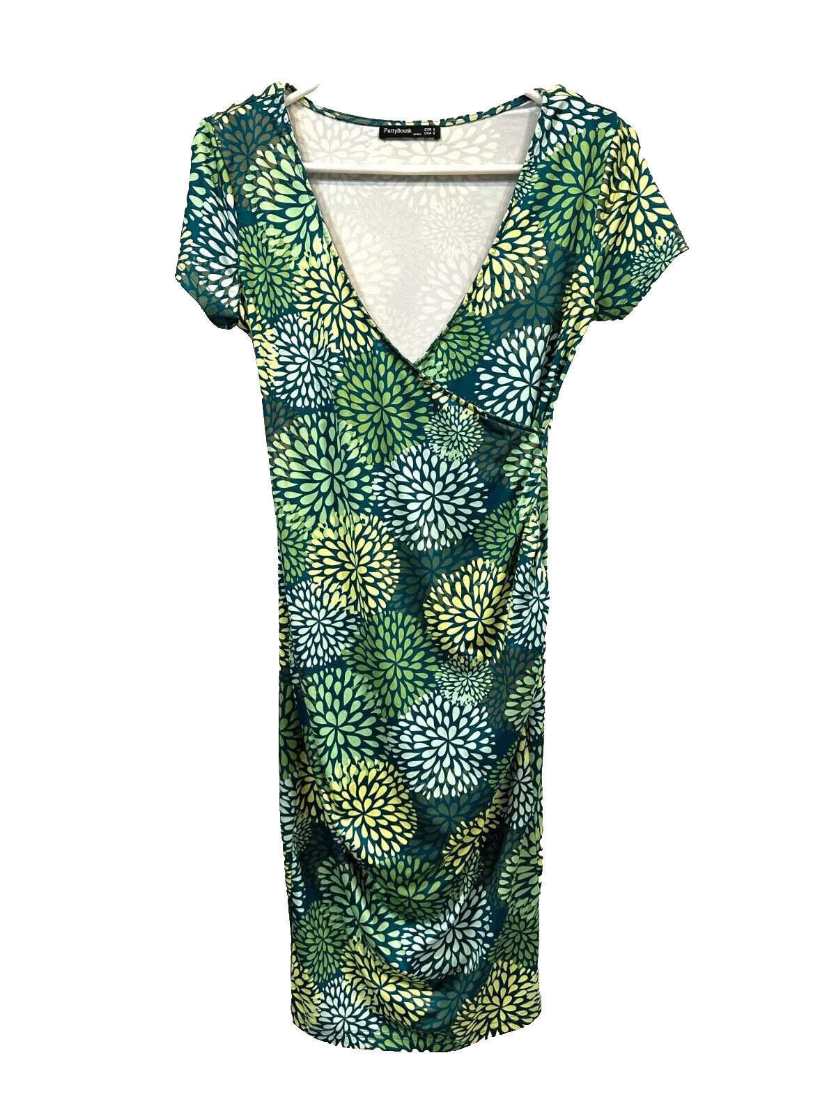 Patty Boutik Mama Maternity Dress Green Teardrops Flower Small V Knee NWOT