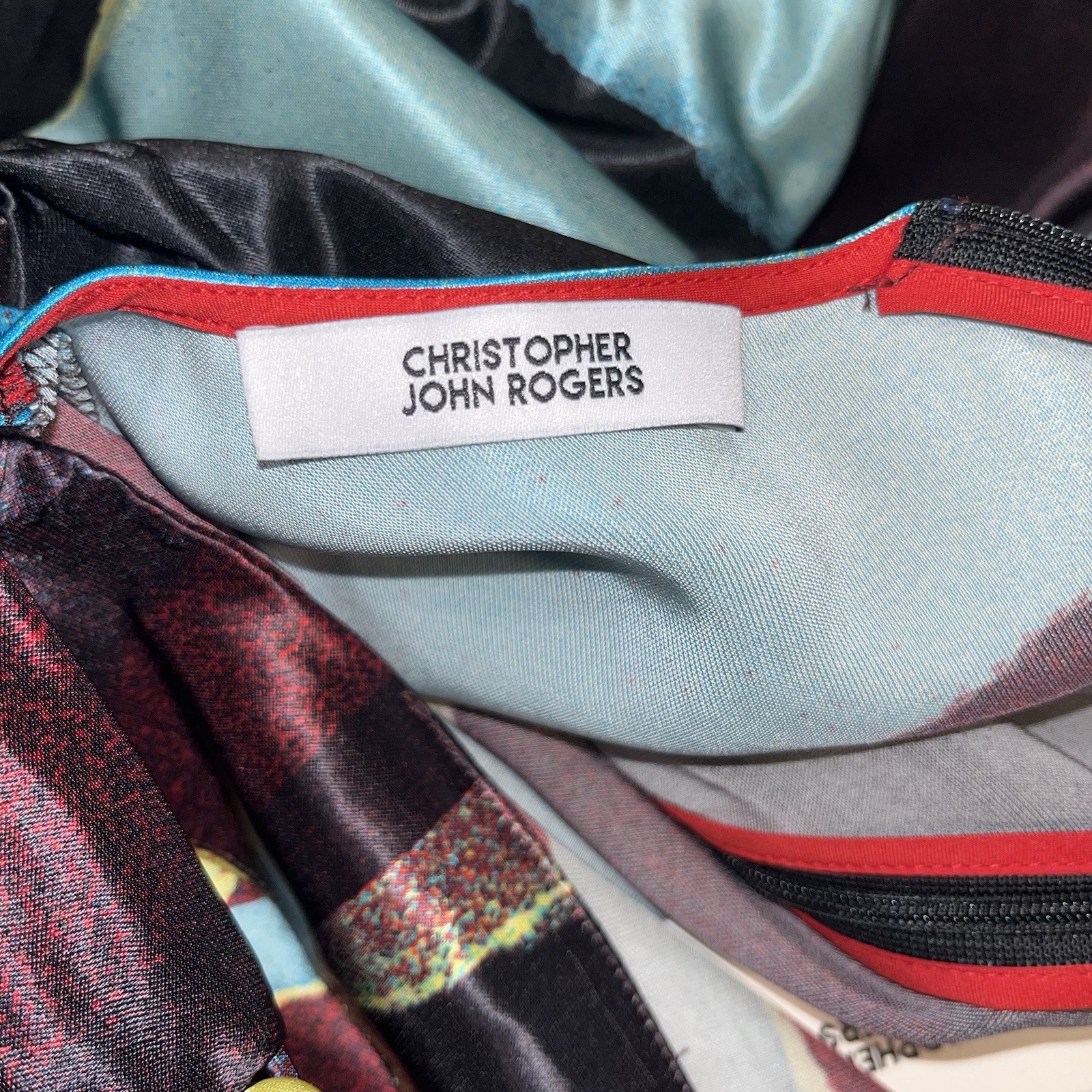 Christopher John Rogers Wheatpaste Satin Maxi Dress Scarf Neck Multicolor 4 🟡