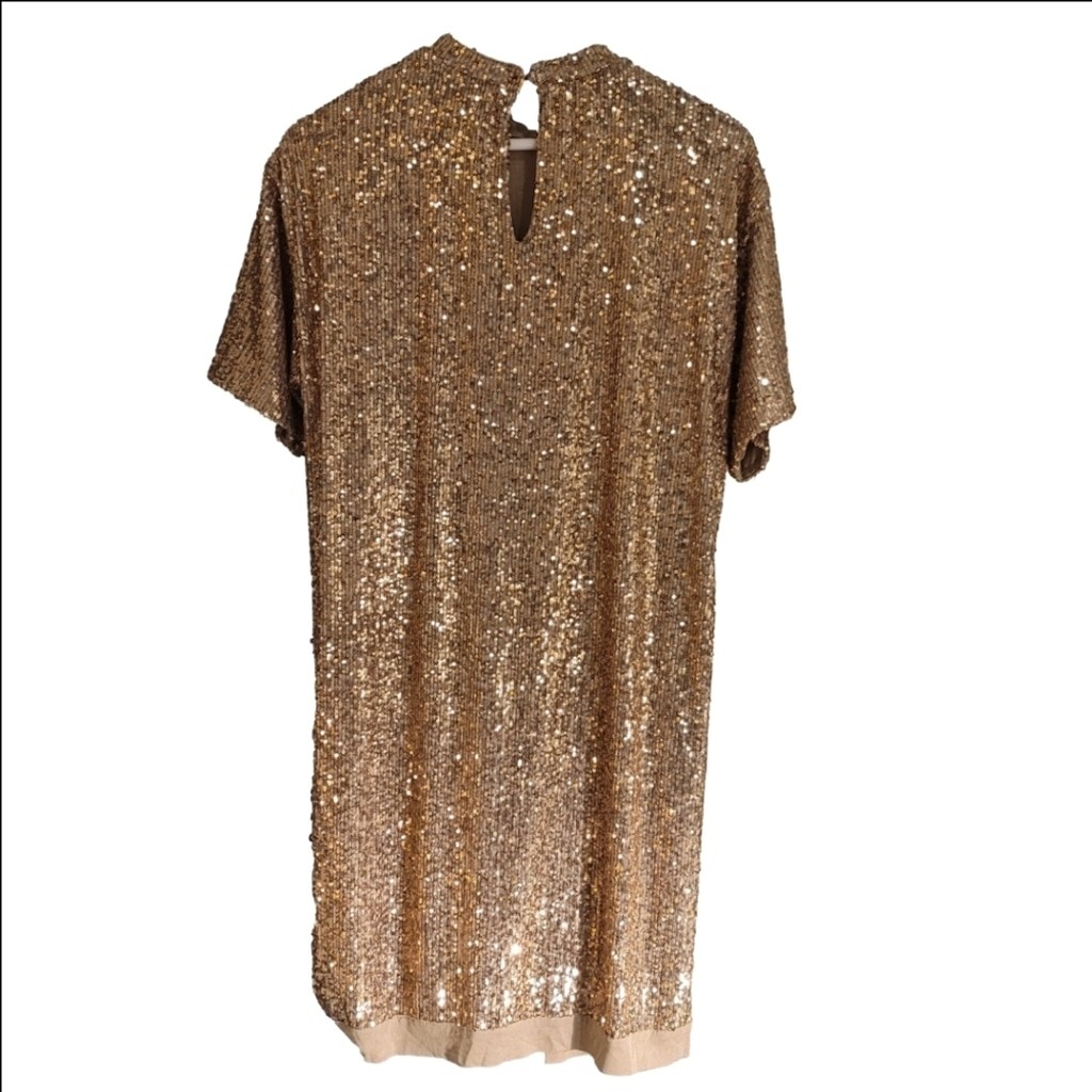 NWT Boss by Hugo Boss C Esenni Gold Sequin Mini Shift Dress Women’s Size Small